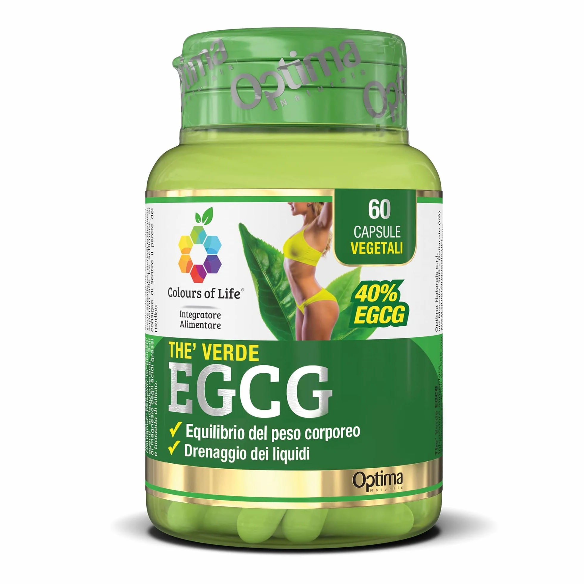 Colours Of Life Thè Verde EGCG - Integratore di Thè Verde - per l'Equilibrio del Peso Corporeo e il Drenaggio dei Liquidi - Senza Glutine e Vegano, 60 Capsule Vegetali