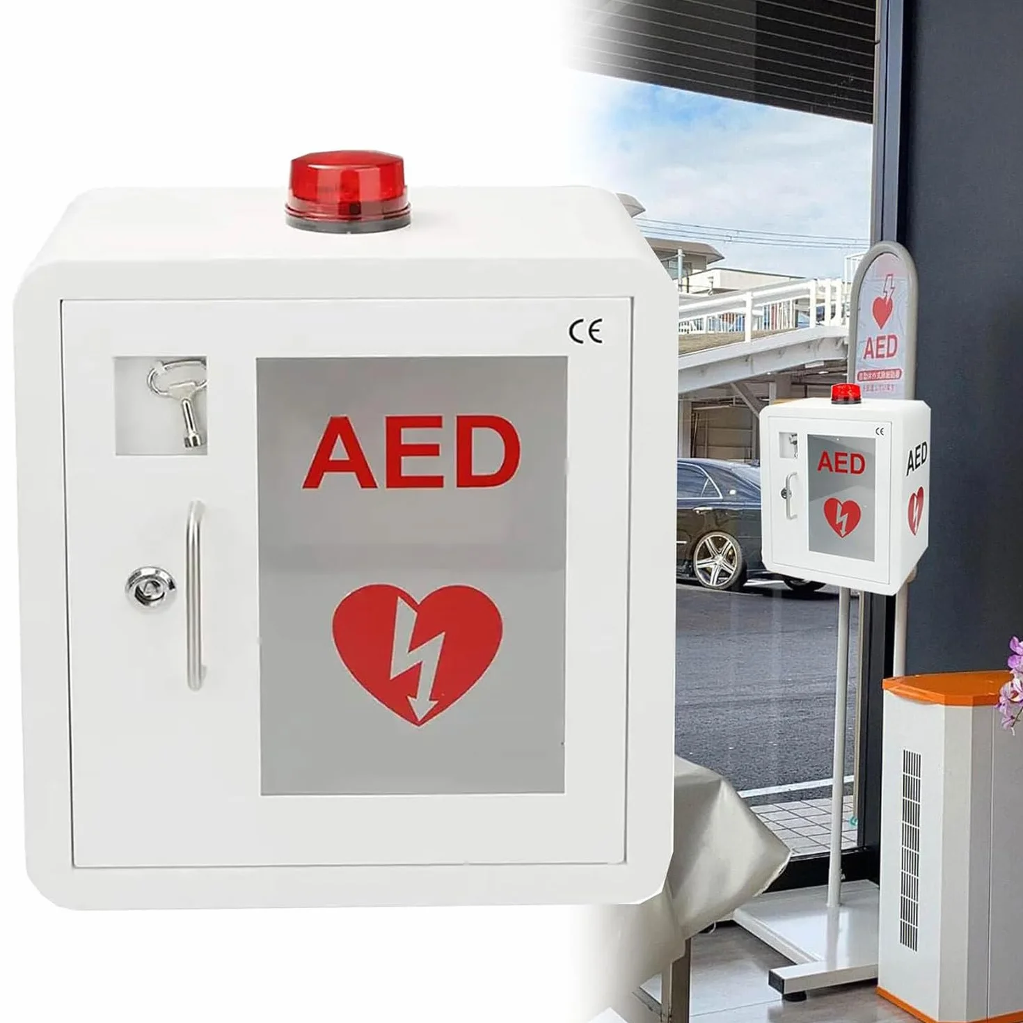 Armadietto Defibrillatore Dae Acciaio Parete Luce Stroboscopica Allarme Emergenza