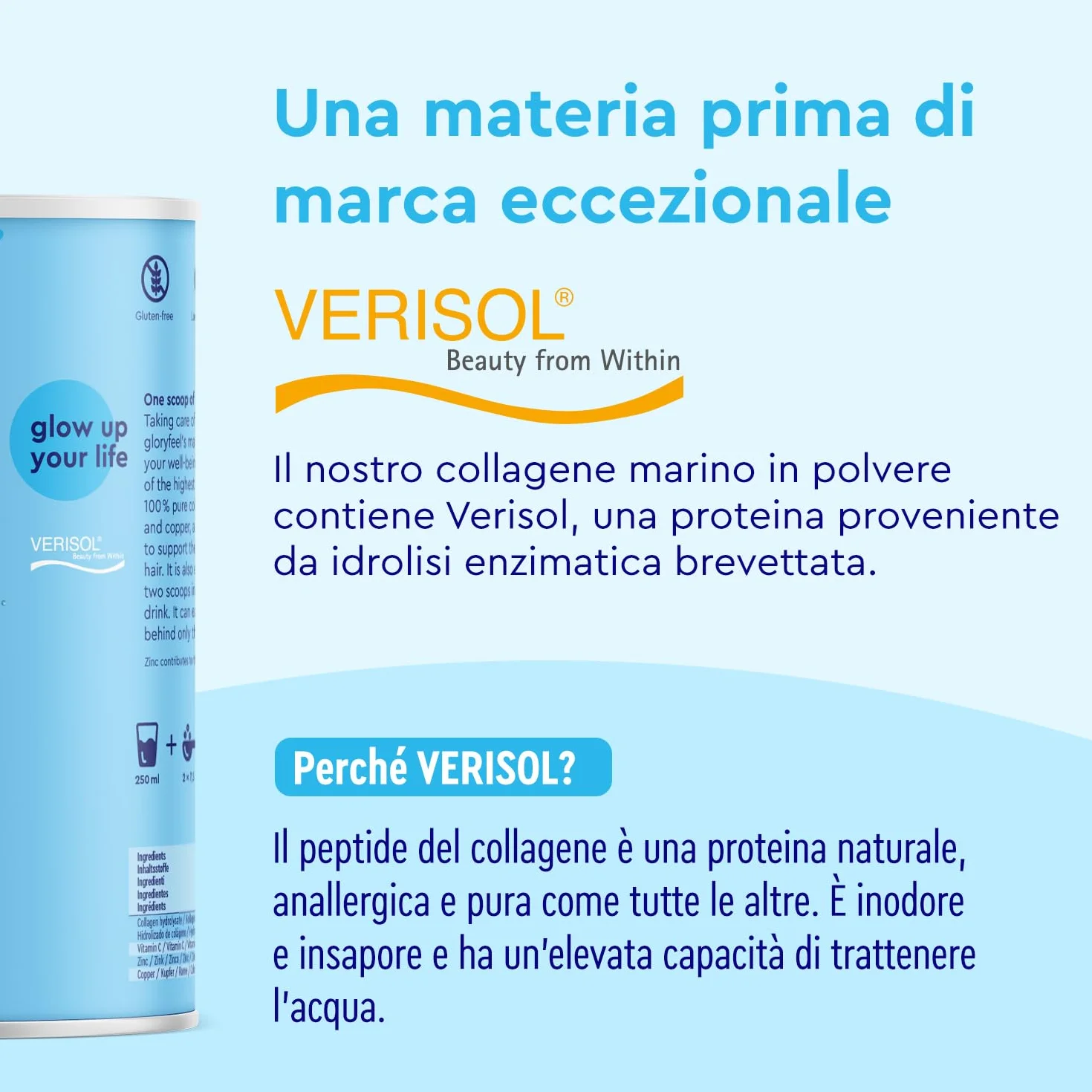 Collagene Marino Idrolizzato in Polvere VERISOL 500 g con Vitamina C Rame Zinco per Pelle Articolazioni Capelli