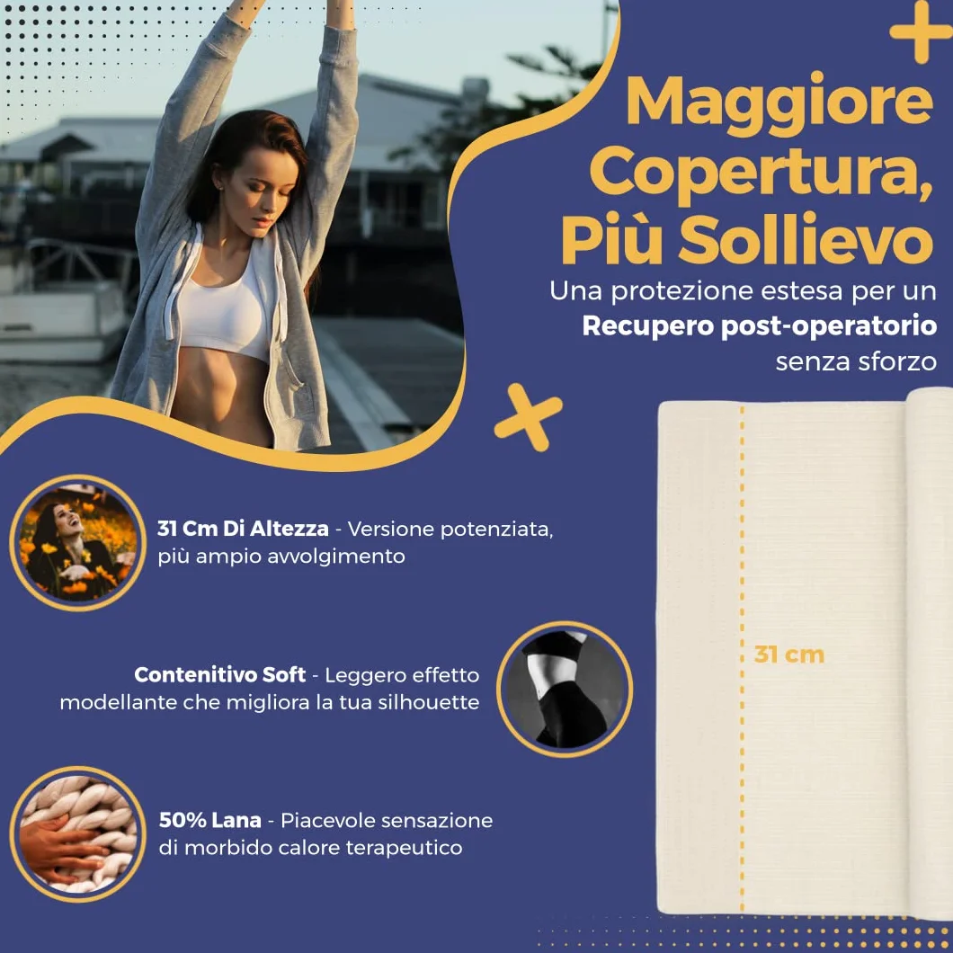 VP Pancera Contenitiva Uomo Donna Lombare Riscaldante in Lana e Cotone | Fascia Post-Operatoria Made in Italy, Sollievo Mal di Schiena