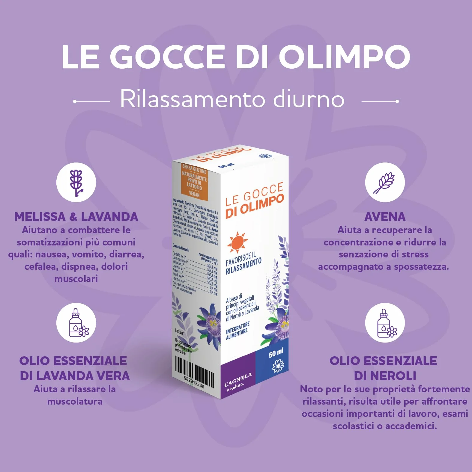 CAGNOLA Integratore Naturale Ansia Stress Gocce Rilassanti 50 ml Melissa Passiflora Lavanda