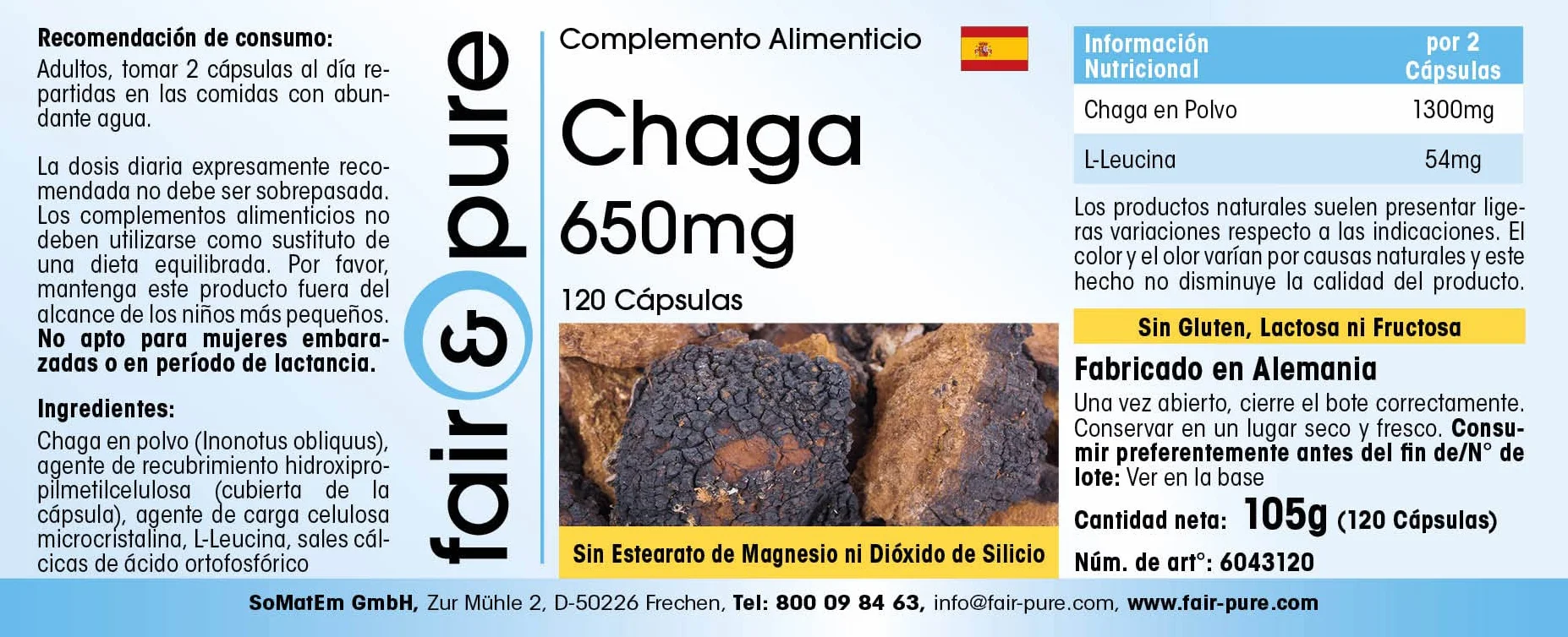 Fair & Pure® - Chaga 650mg - Capsule - Inonotus obliquus - Vegan - 120 Capsule