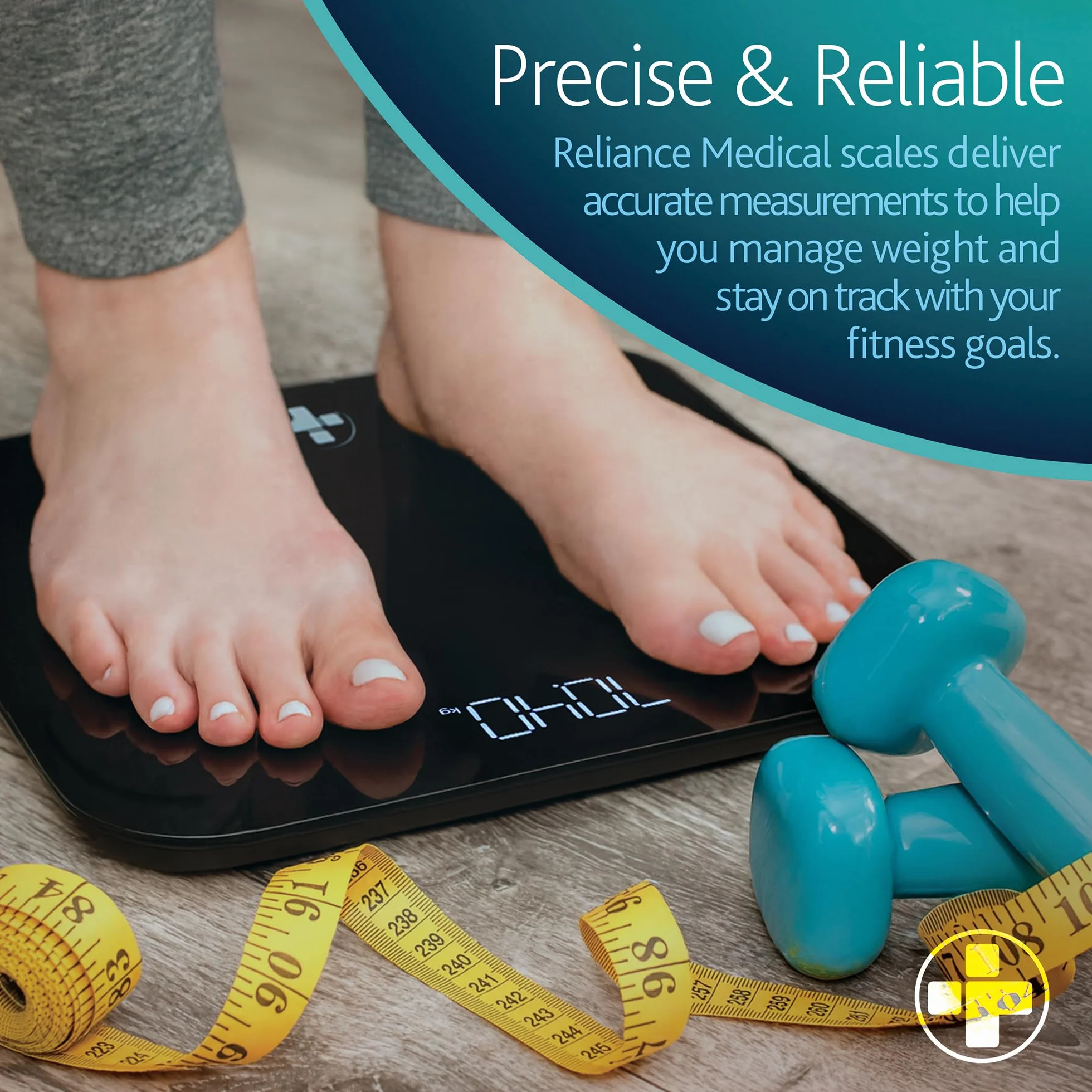 Reliance Medical Bilancia Digitale Pesapersone Professionale Display LED 26cm x 26cm x 2,3cm