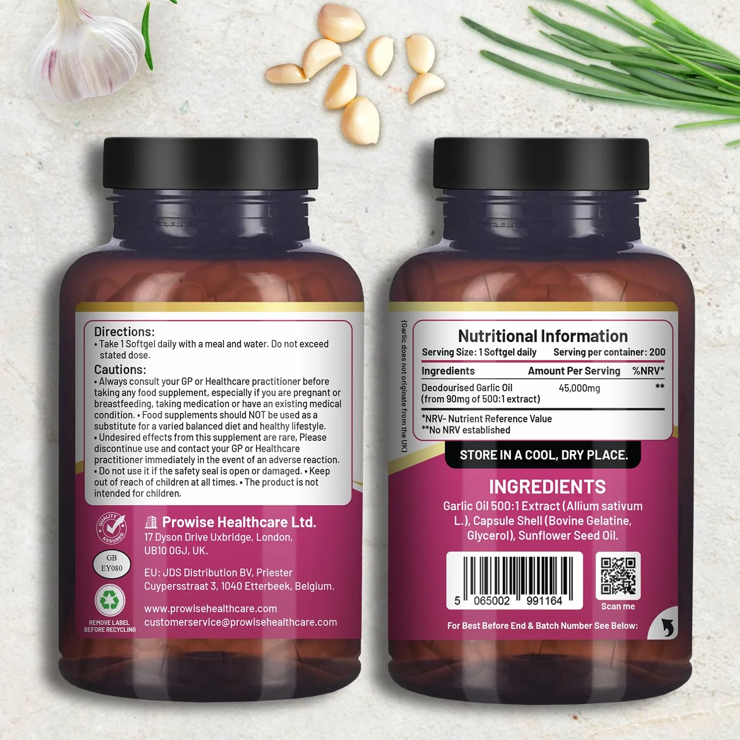 Capsule di aglio inodore premium | 45.000 mg per capsula molle | 200 softgel (non compresse) ad altissima resistenza | Estratto di olio di aglio premium pressato a freddo e deodorato da Allium Sativum