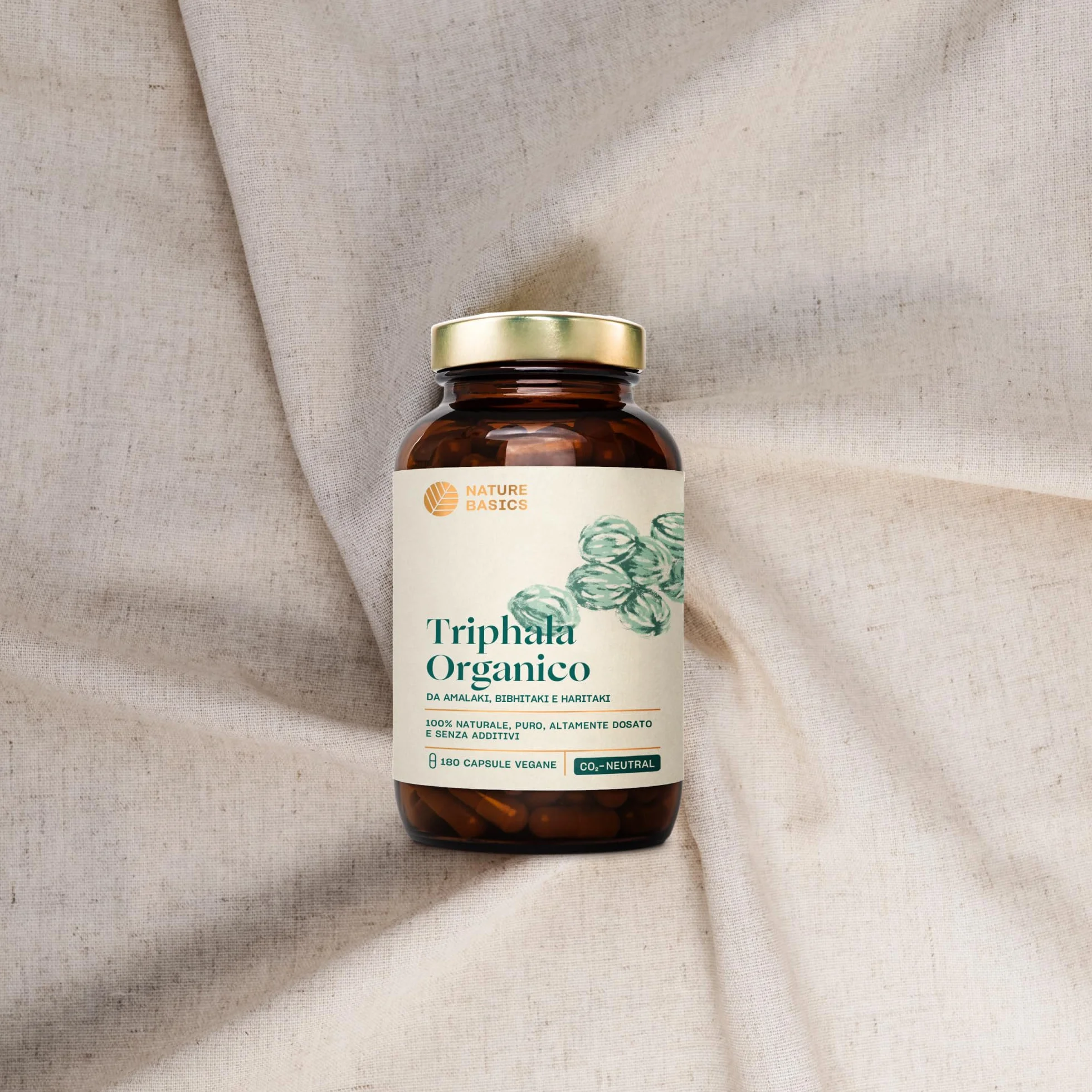 Nature Basics® BIO Triphala capsule certificate e in barattolo | Triphala ayurvedica altamente dosata con 1.500 mg per dose giornaliera | 180 capsule testate in laboratorio e provenienti da DE