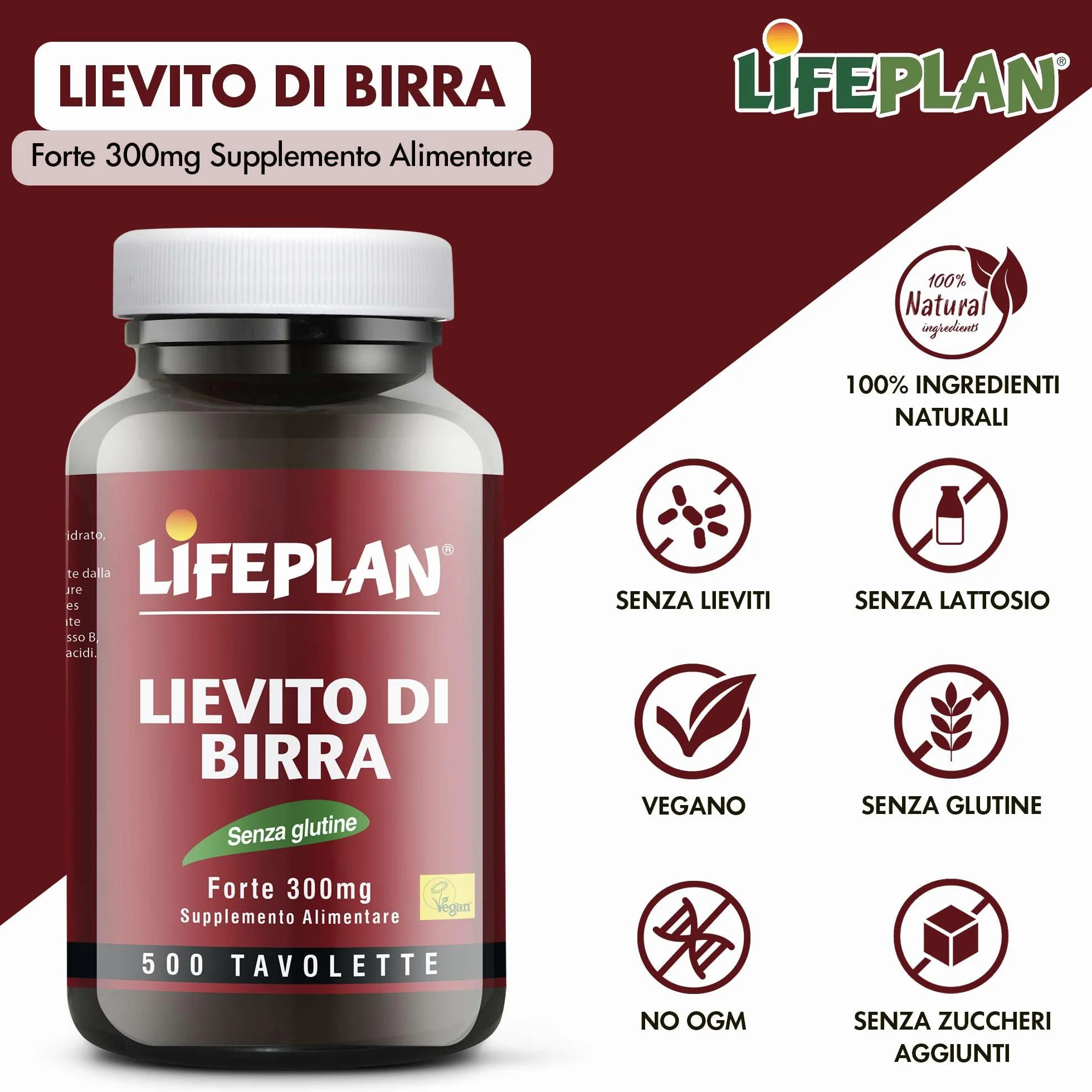 Lievito di Birra Compresse Integratore Unghie Pelle Capelli Niacina Tiamina Riboflavina 500 Tavolette Senza Glutine
