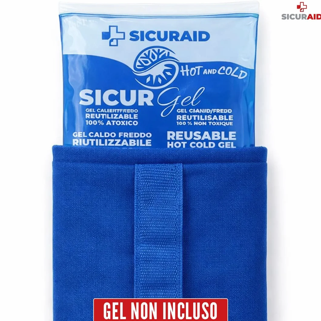Sacca Porta Gel Caldo/Freddo Blu 12,5 x 26 cm con Fascia di Fissaggio 1 Pezzo