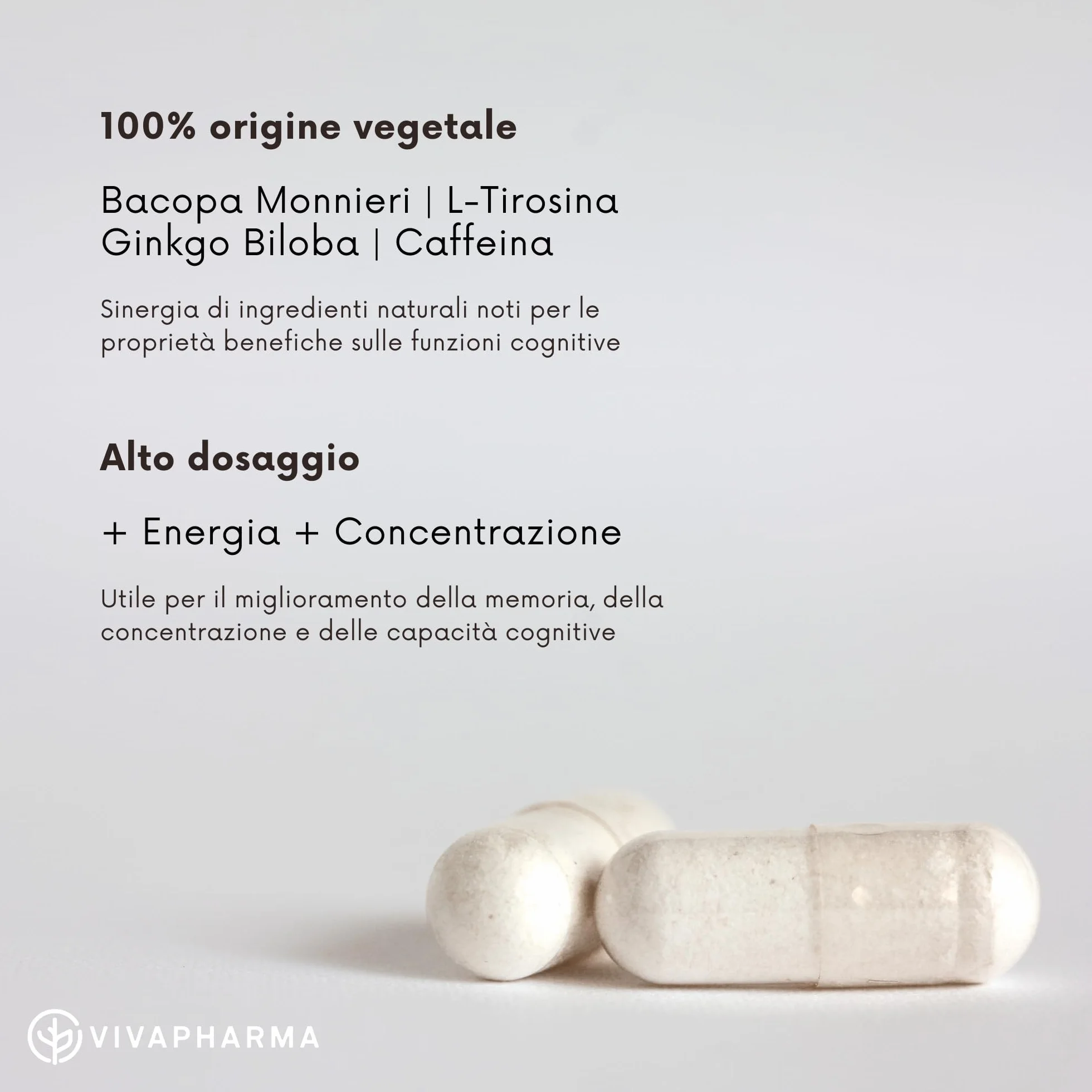 Nootropico Naturale 90 capsule Ginkgo Biloba Bacopa Monnieri Integratore Memoria Concentrazione Made in Italy