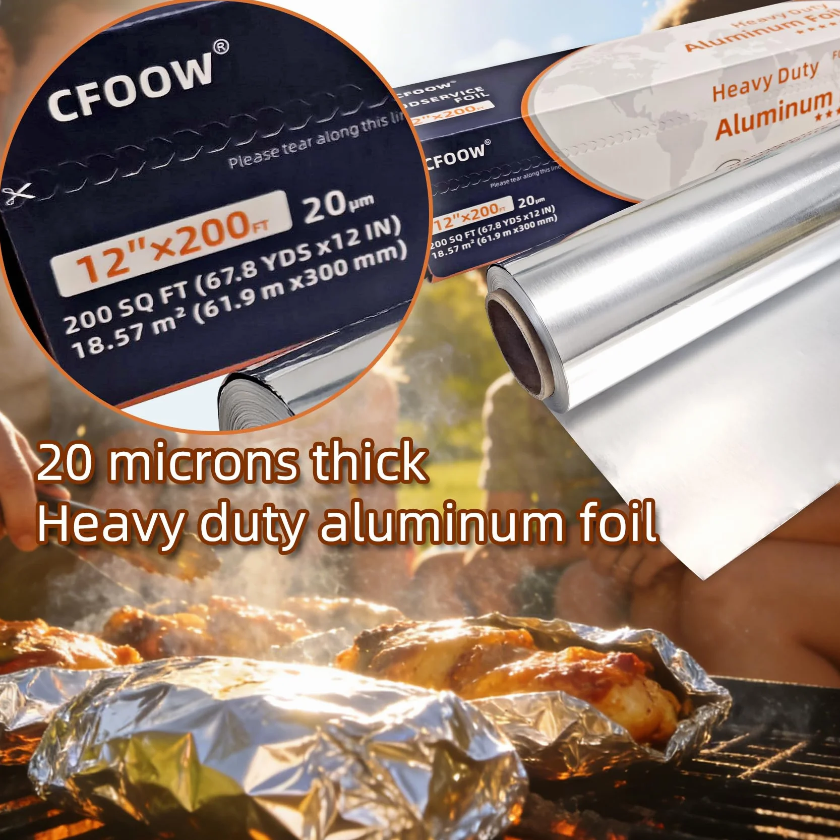 Carta Alluminio Extra Resistente – Spessore 20 Micron – 30 cm x 60 m – Per Airfryer, Forno & Barbecue – Con Taglierino Integrato – Qualità Professionale