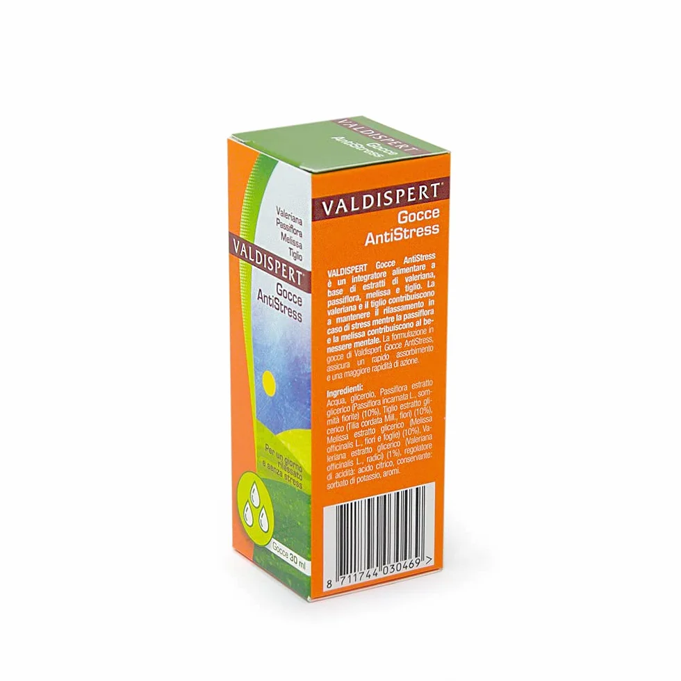 Valdispert Gocce Antistress, Integratore Naturale Rilassamento con Valeriana, Passiflora, Melissa e Tiglio, 30 ml