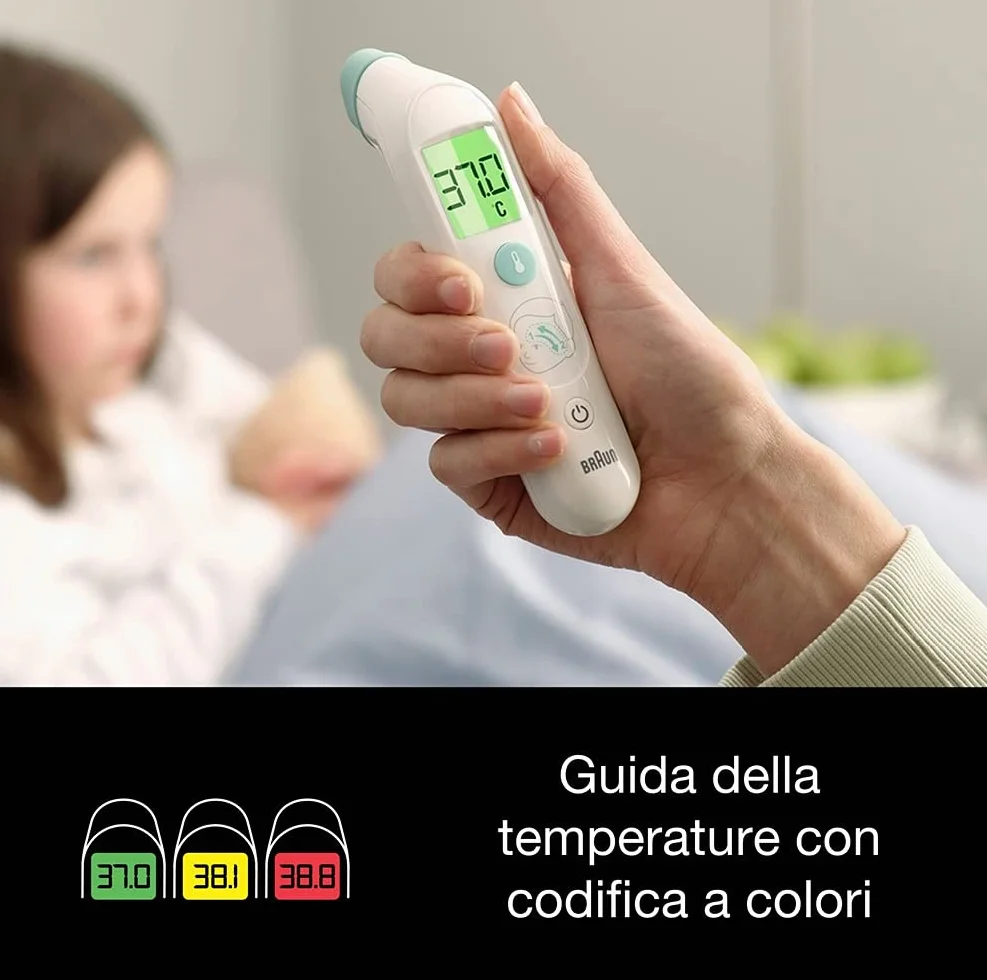 Braun Sensian Swipe 5 Termometro frontale BST200, Tecnologia TempleSwipe, Display digitale a colori, per neonati e bambini, risultati in 3 secondi