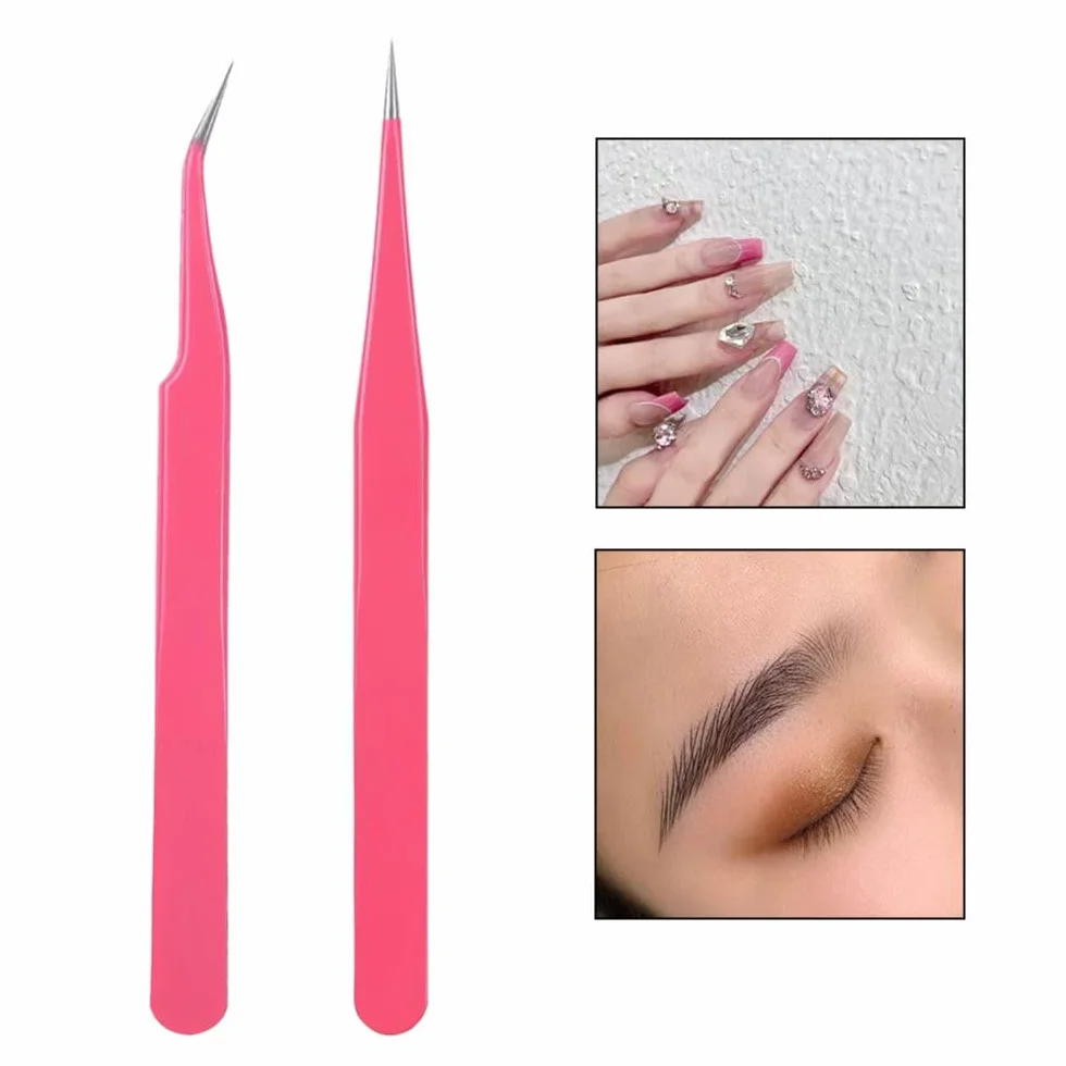Pinzetta, 2 Pinzetta Extension Ciglia e 1 Pennello Ciglia, Kit Pinzetta per Ciglia, Pinzette Diritto e Curvo Tip Pinzette, Professionale Pinzette in Acciaio Inox, per Estensioni Ciglia, DIY