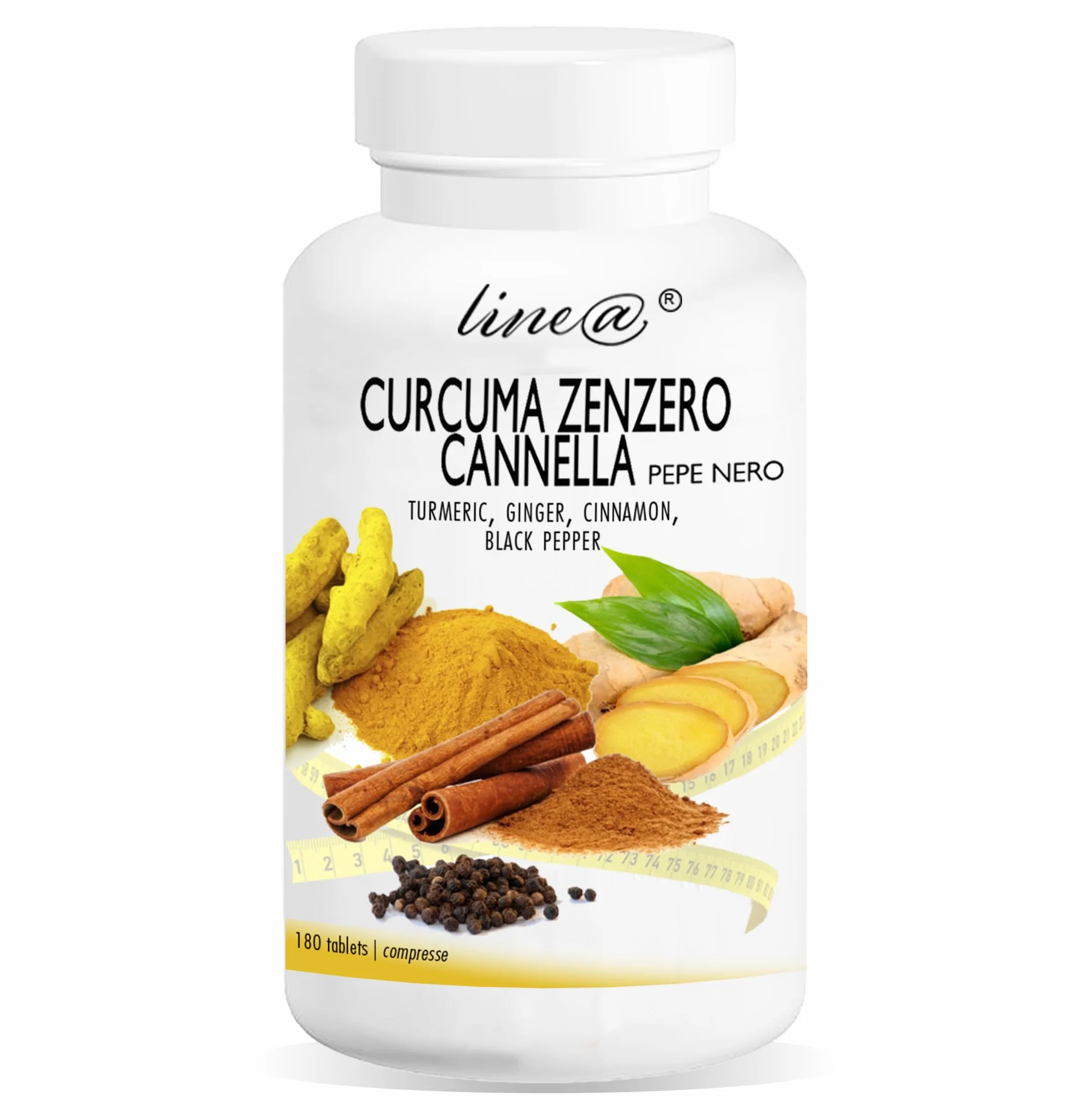CURCUMA ZENZERO CANNELLA e pepe nero Line@ 180 compresse antiossidante digestione articolare