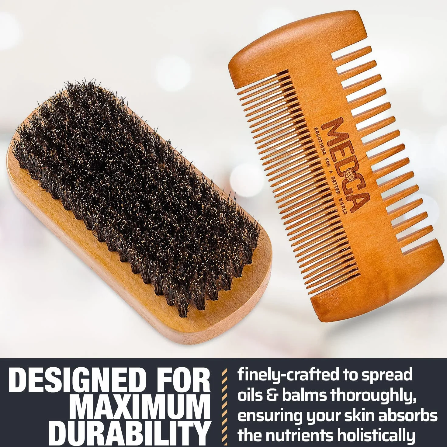 Set di barba e pettine di legno per uomini - Kit per la cura della barba e dei capelli