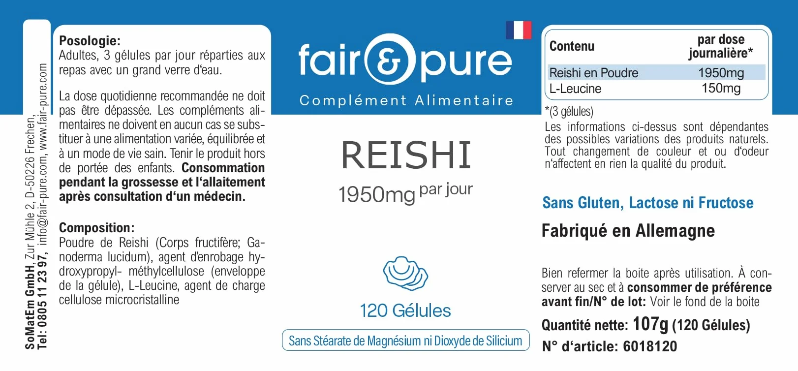 Fair & Pure® - Capsule di Reishi 1950 mg - 120 capsule - Ganoderma lucidum - Fungo medicinale - Altamente dosato - Vegano