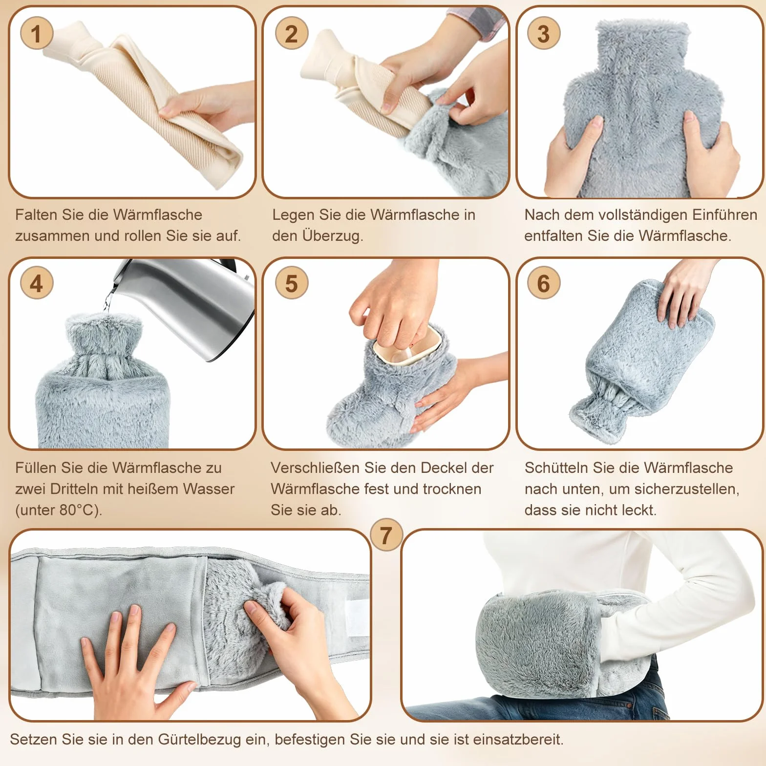 Cintura termica con bottiglia d’acqua calda 1 L, extra-lunga 130 cm, copertina morbida rimovibile, fascia riscaldante per pancia, vita e collo, gomma naturale certificata BS 1970:2012