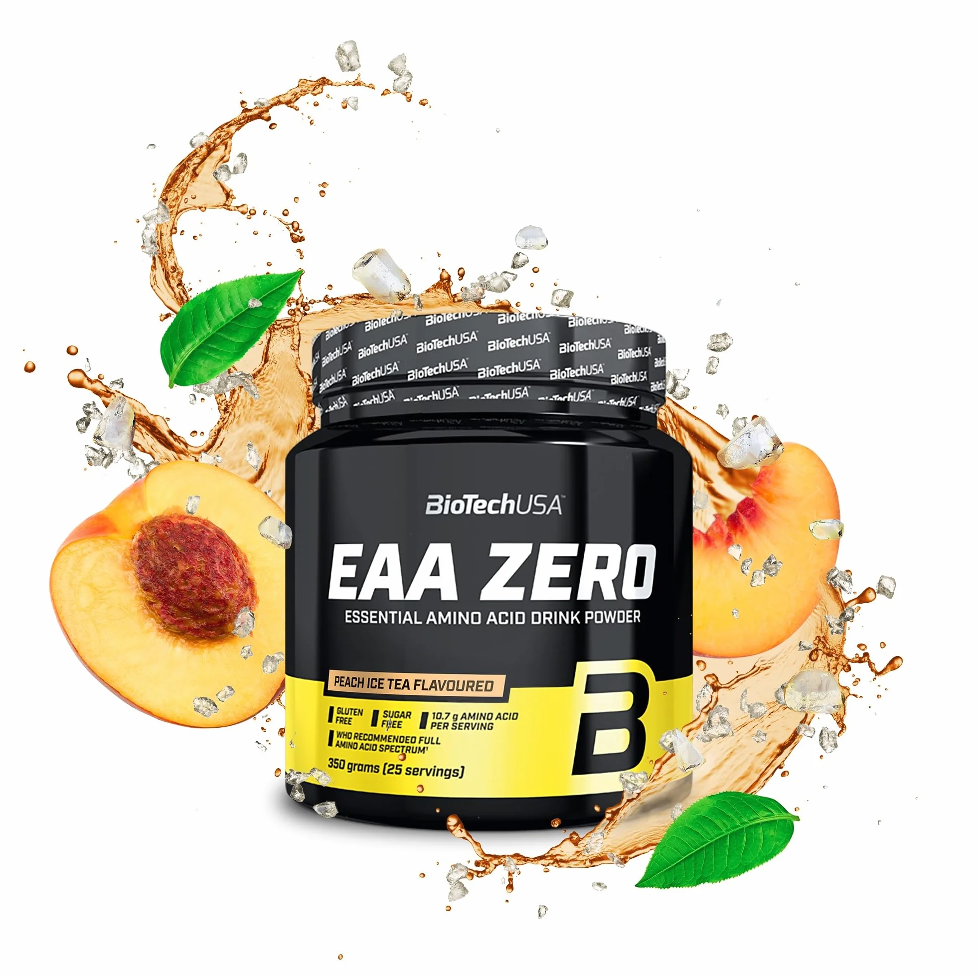 BioTechUSA EAA Zero - Potenza degli Aminoacidi Essenziali | 7160mg EAA/servizio | Rapporto raccomandato dall'OMS | Senza zucchero, senza glutine, 350 g, Tè Alla Pesca