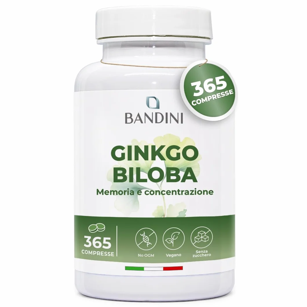 Bandini Ginkgo Biloba 6.000mg 365 Compresse Estratto 50:1 Integratore Nootropico Vegan