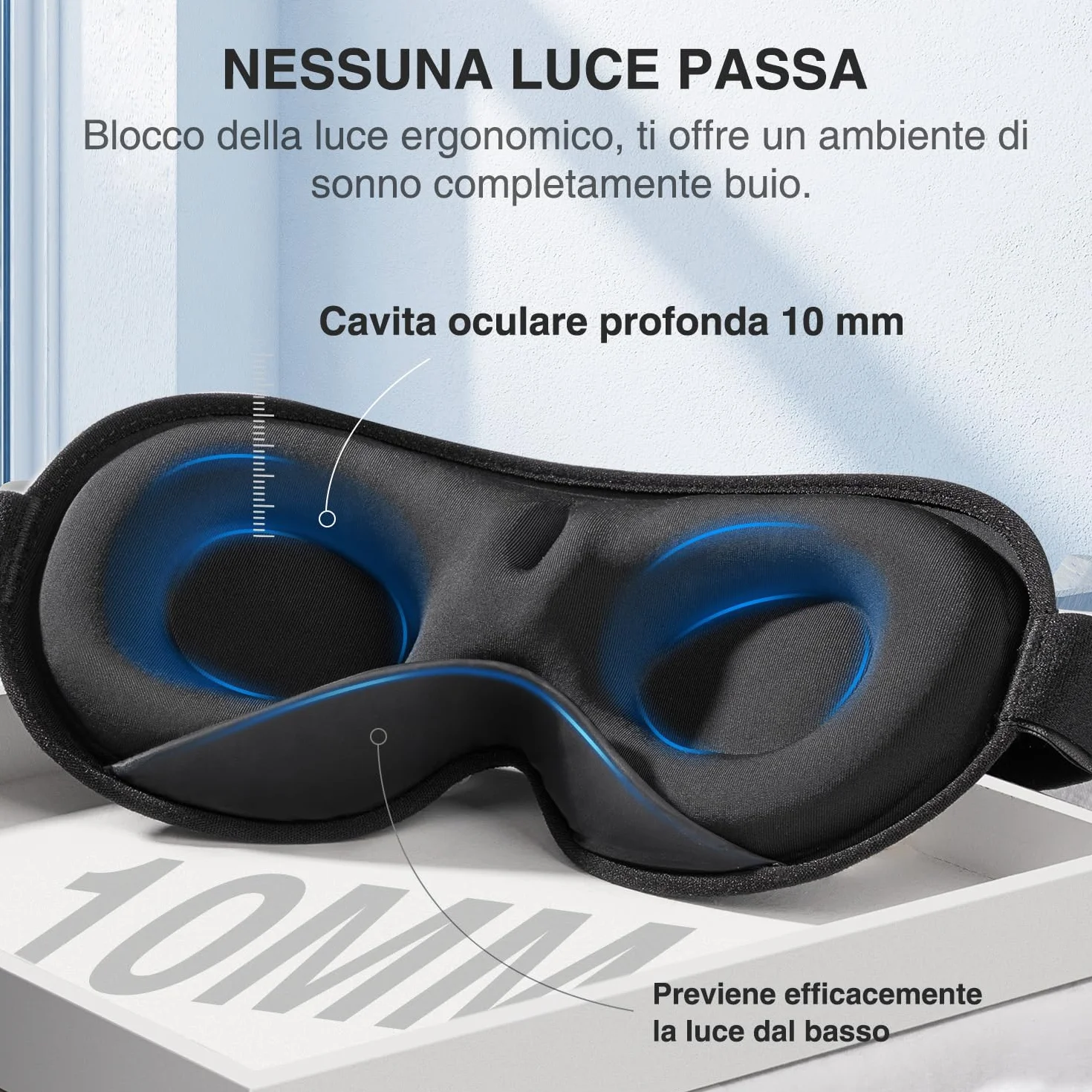 Umisleep 2026 Maschera per dormire ponderata per uomo e donna, 3D per alleviare la pressione, 100% con cinturino regolabile per viaggi, yoga, 120 g, Nero