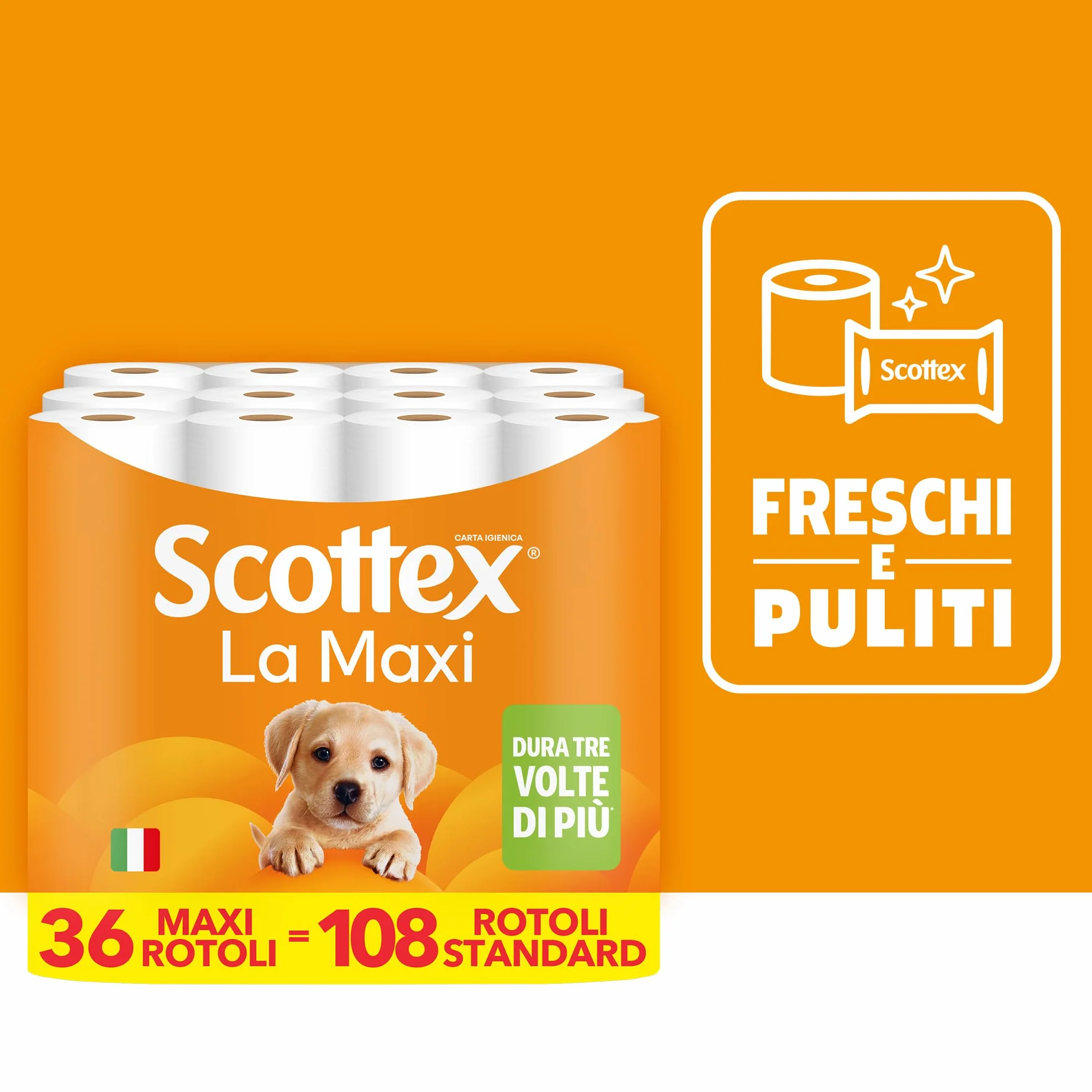 Scottex Carta Igienica La Maxi 36 Rotoli 500 Strappi Extra Morbidi Assorbenti Trama 3D