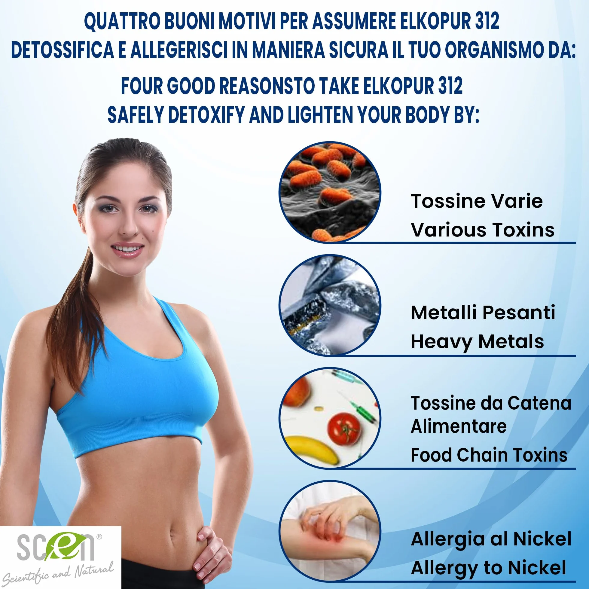 SCEN Elkopur312 Zeolite Pura Attivata 60 Capsule Detox Dispositivo Medico Classe 2A