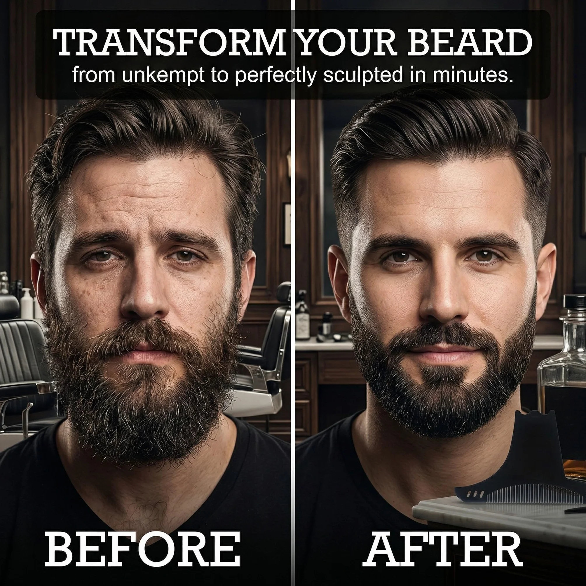 Pettine Stencil per Barba 2 Pezzi, Sagome per Barba Uomo, Strumento per Allineare e Rifinire