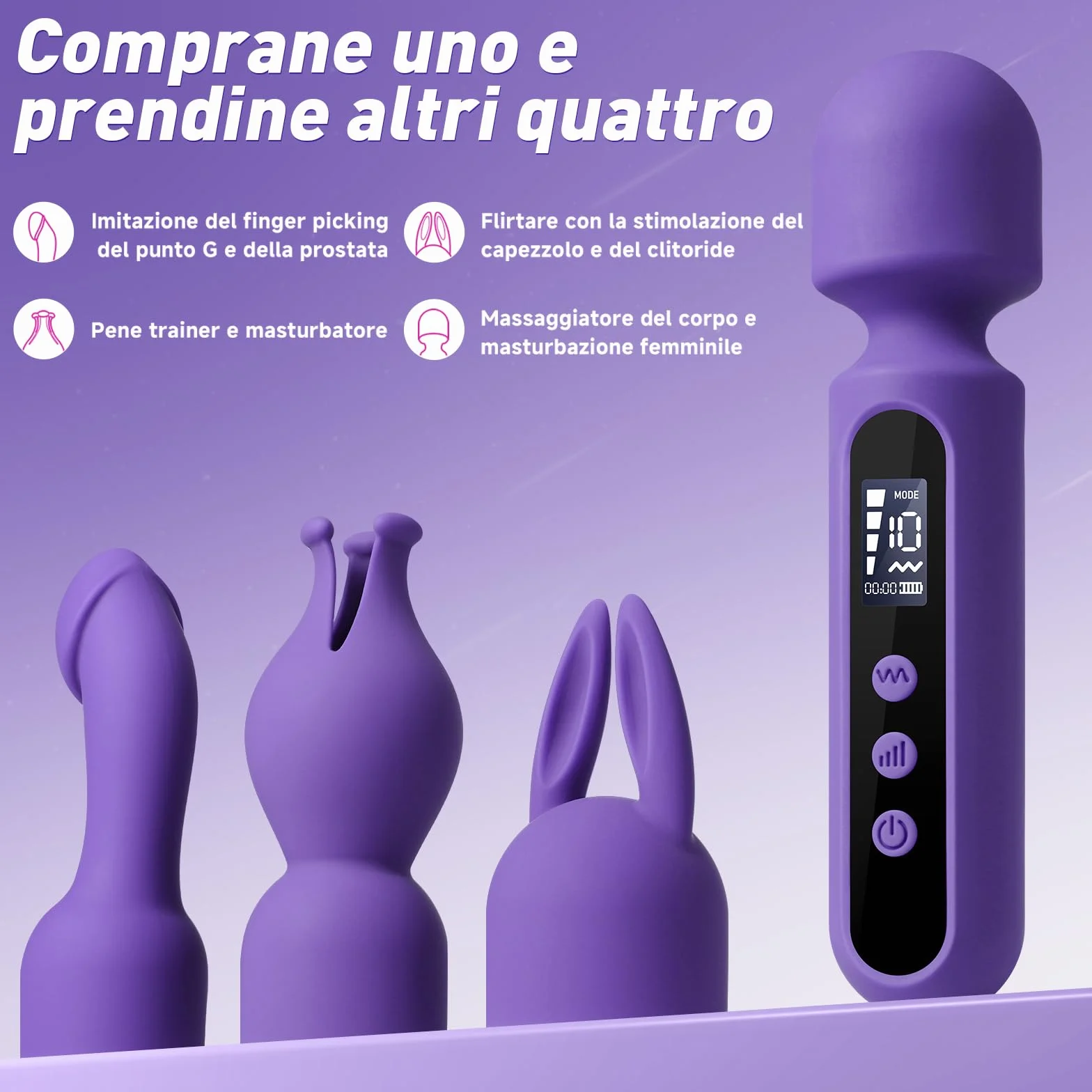 Sexytoysys Set Vibratori con 3 Accessori, 10x4 Modalità, Vibratore per Donna, Dildo Anale, Masturbatore Uomo