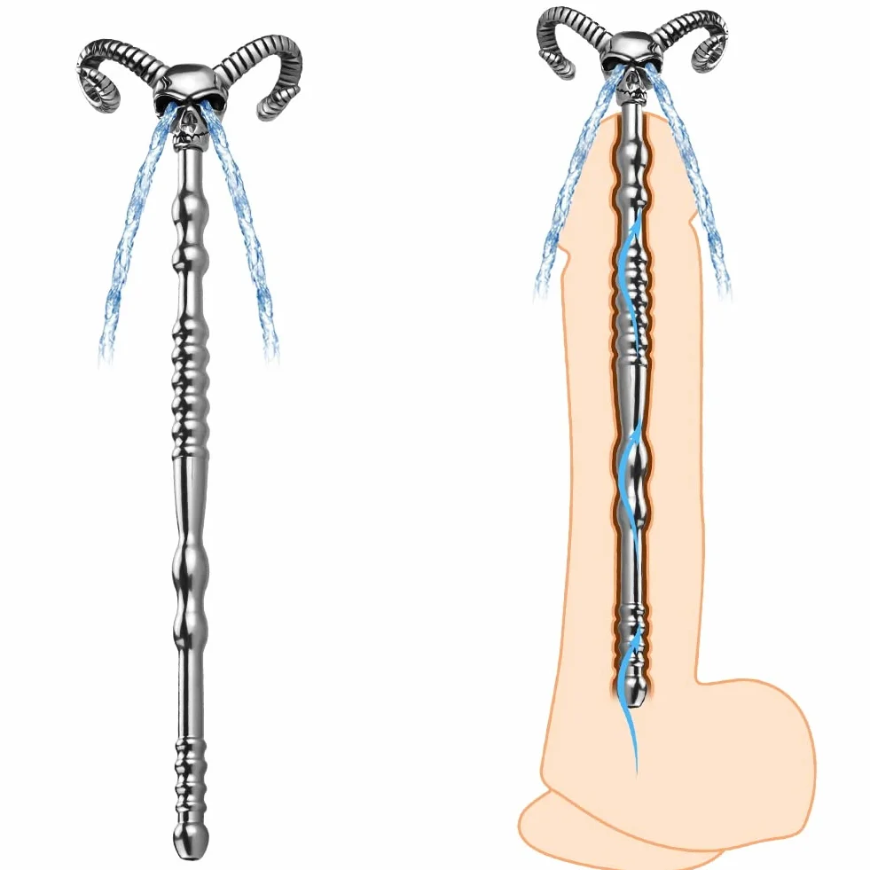 Roluck Dilatatore dell'uretra Sonde dell'uretra cave in acciaio inossidabile Dilatatore dell'uretra con decorazione del teschio e plug per il pene a più perle per la masturbazione maschile