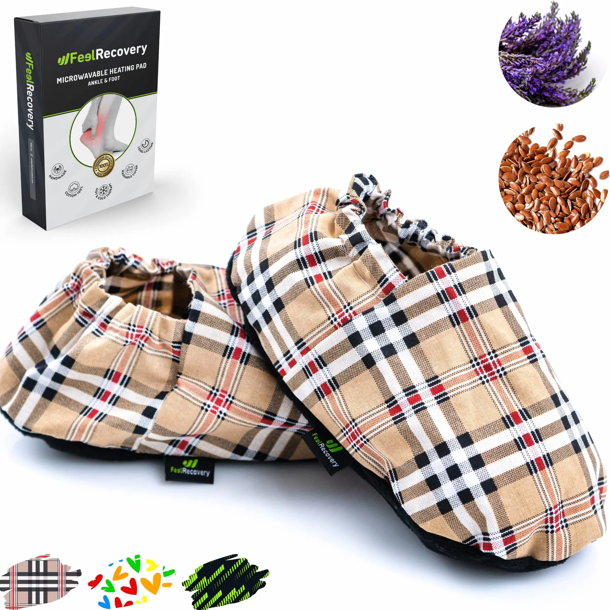 Feel Recovery Pantofole Scaldapiedi Microonde - Ciabatte Riscaldate con Semi - Riscaldanti per Piedi Freddi - Federa Esterna Lavabile in Cotone 100% e Fiori di Lavanda (Oxford, S/M)