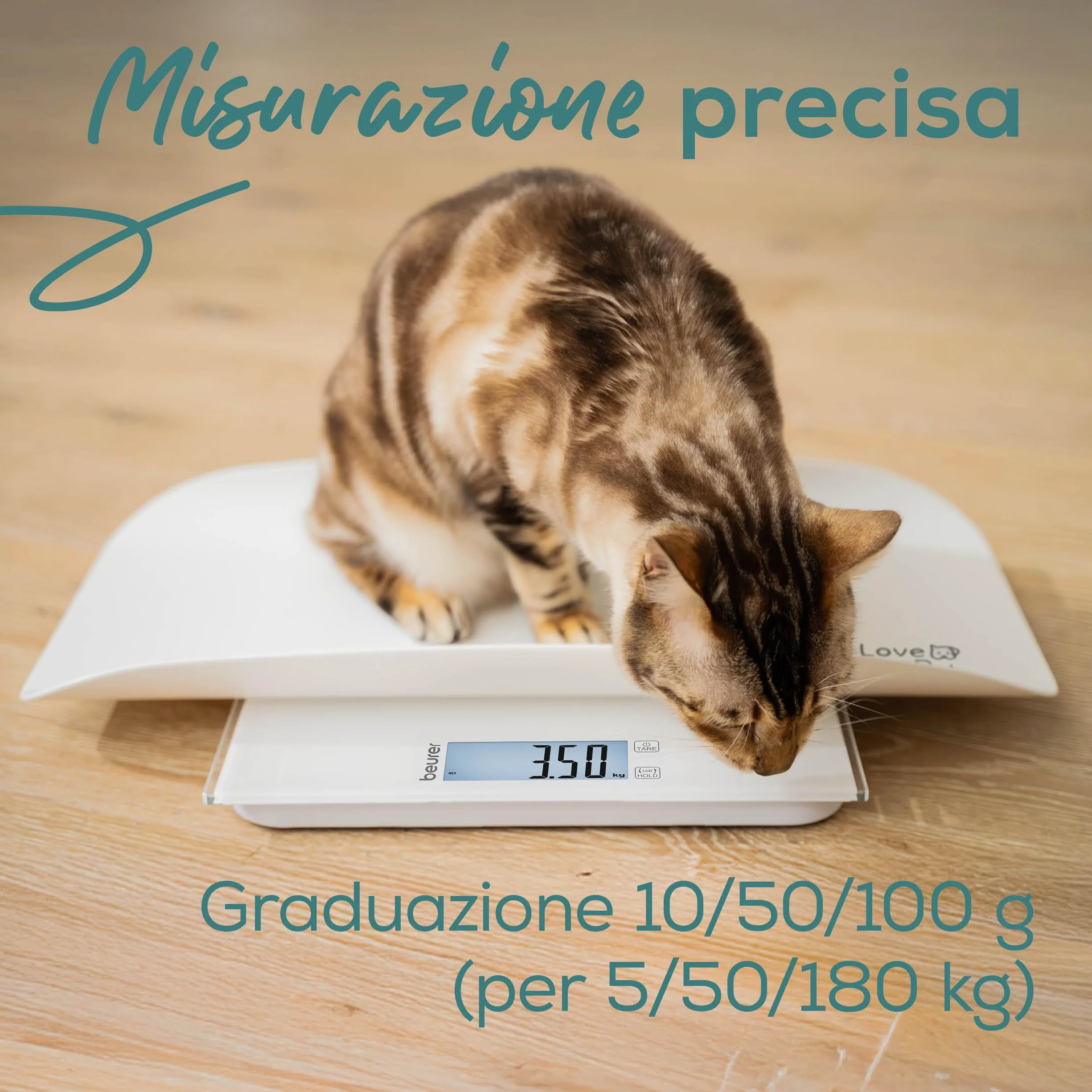 Beurer Love Your Pet Bilancia Polly per Animali Domestici e Persone, Piatto Rimovibile, 100g-180kg
