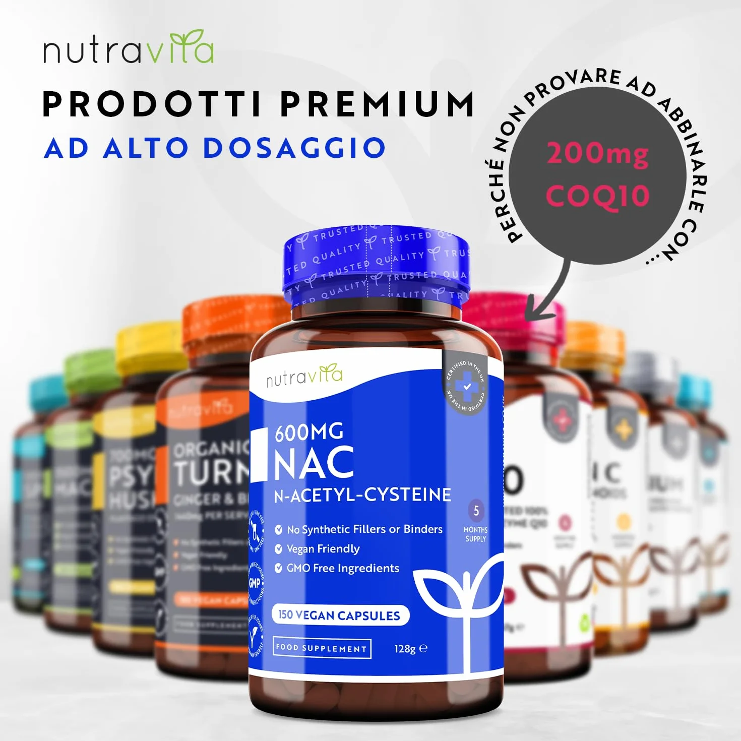 Nutravita NAC N-Acetil-Cisteina 600mg - 150 Vegan Capsule (5 Mesi) - Alta Qualità & Alto Dosaggio di N Acetilcisteina - NAC 600 mg Integratore - Nac600 - Aminoacidi Essenziali Supplemento