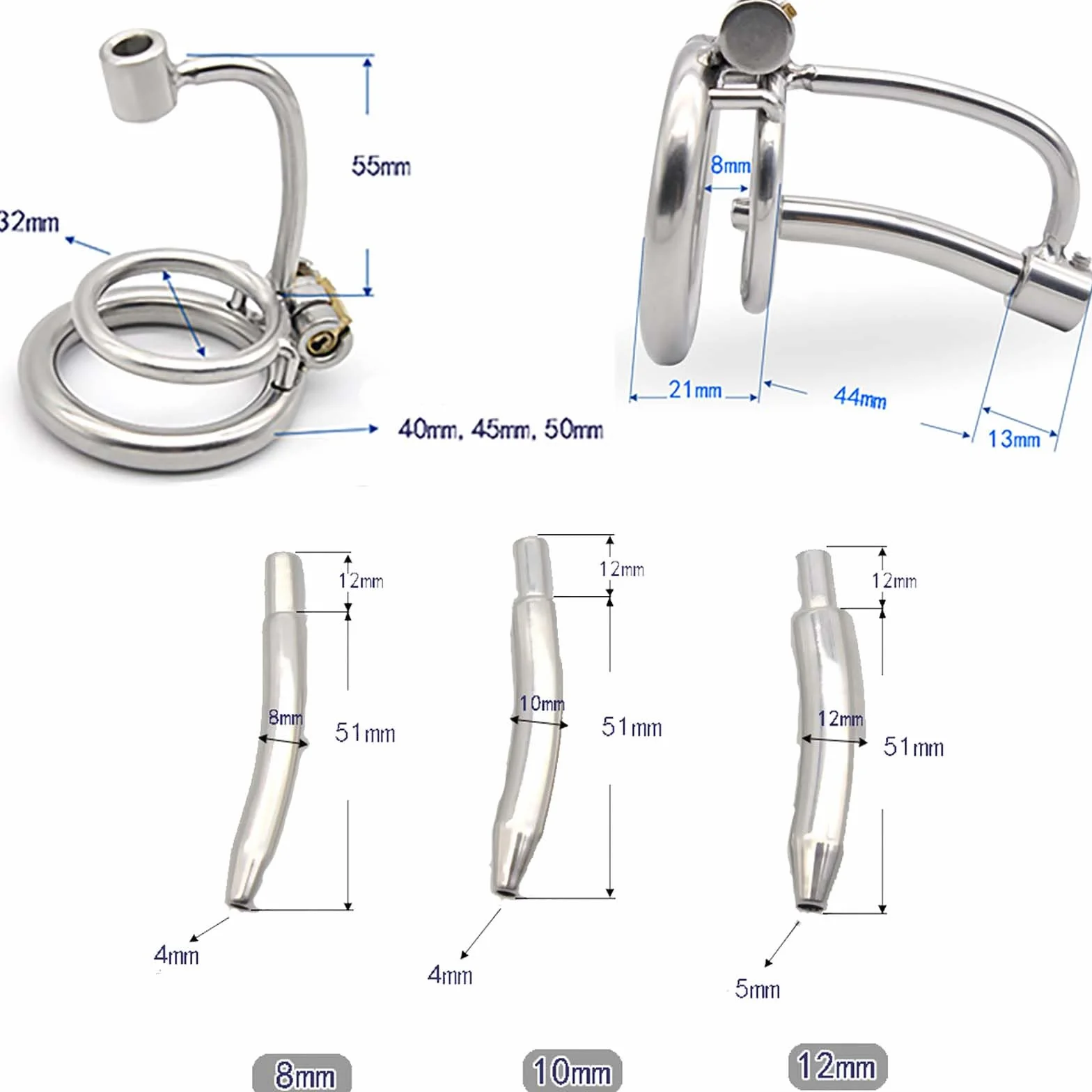 Asta fitness cava liscia in acciaio inossidabile, barella maschile squisita per facilitare la minzione con anello di ritenzione, 3 misure opzionali -D65IT (12mm rod, B:45mm ring)