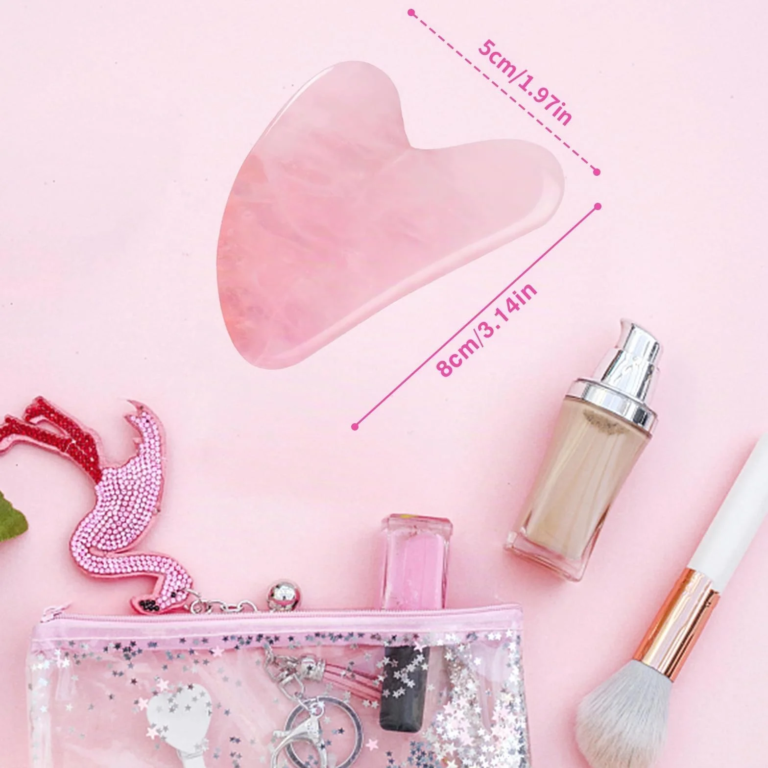 Gua Sha Pietre viso giada pietra a forma di cuore Guasha Board strumento di massaggio antigraffio per viso, occhi, collo per la cura della pelle (rosa)
