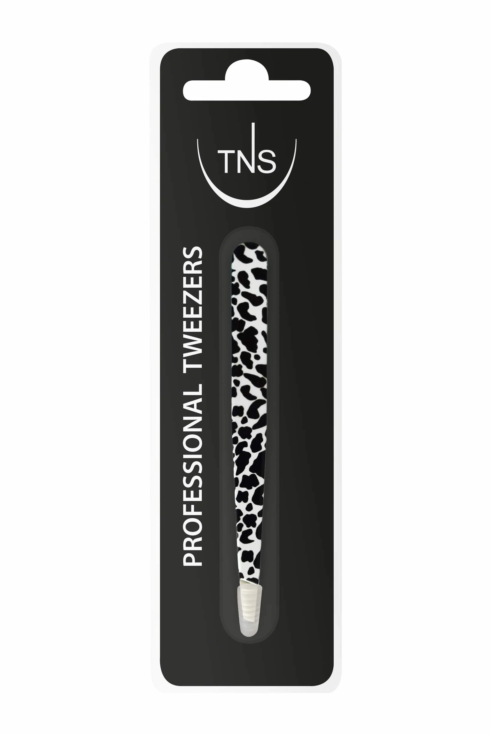 Pinzetta obliqua B&W Leopard TNS Cosmetics - in acciaio inox qualità professionale