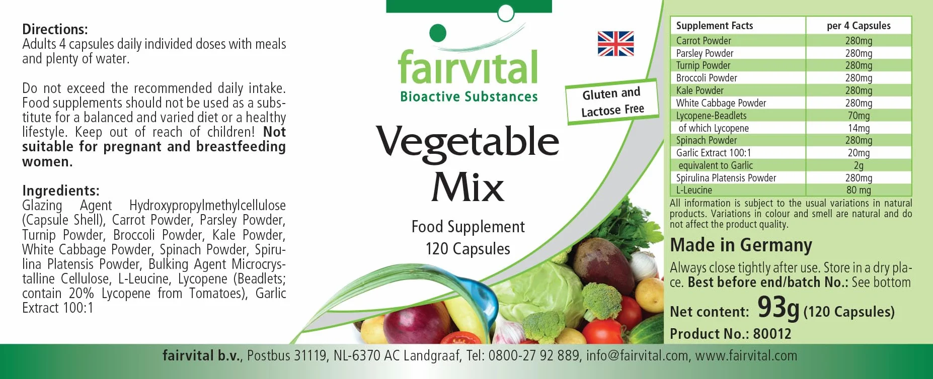 Fairvital Verdure Pur 120 capsule alto dosaggio 10 varietà di verdure VEGAN
