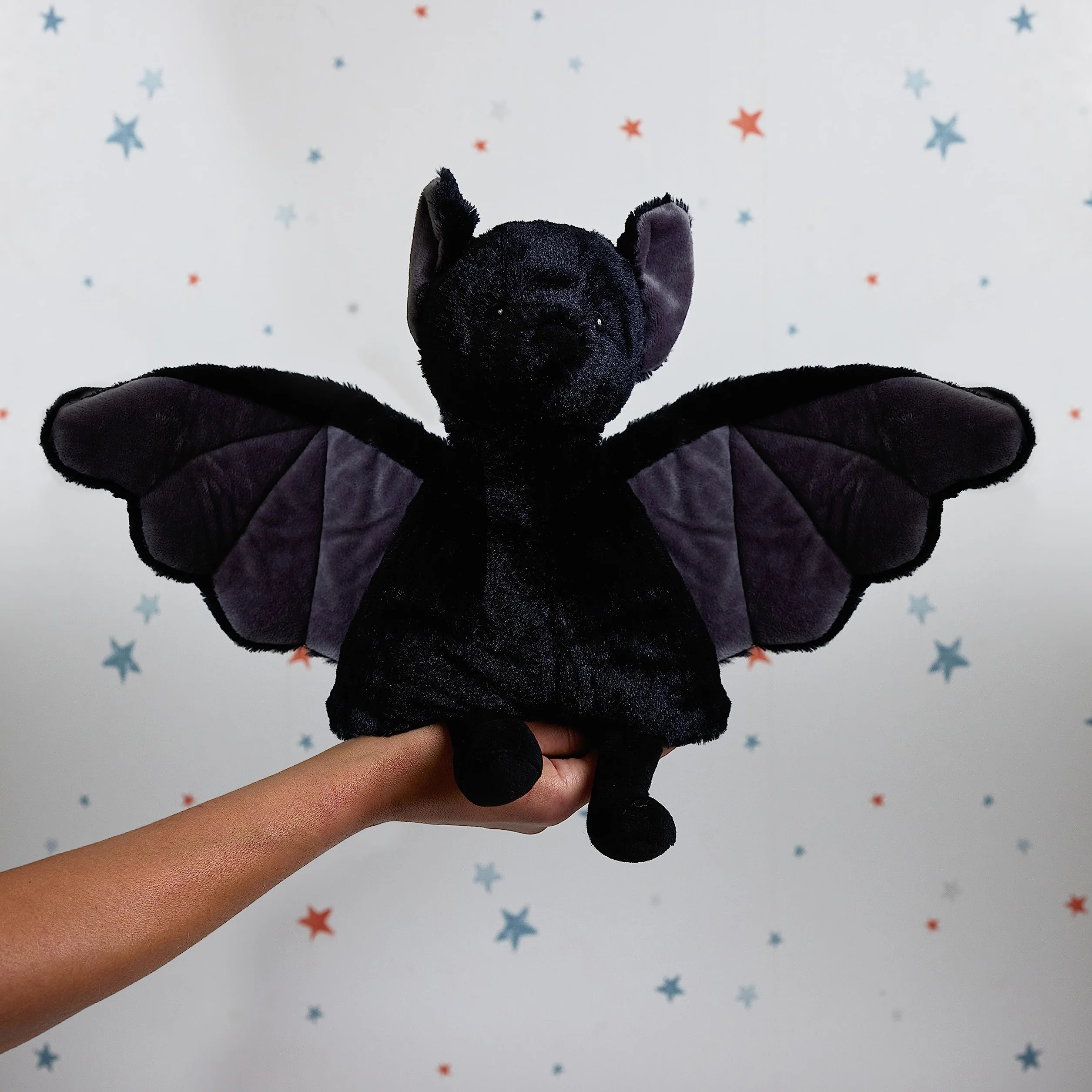Warmies Cuscino termico a forma di pipistrello nero, riscaldabile al microonde, caldo o freddo, leggermente profumato alla lavanda francese, morbido cuscino termico per microonde