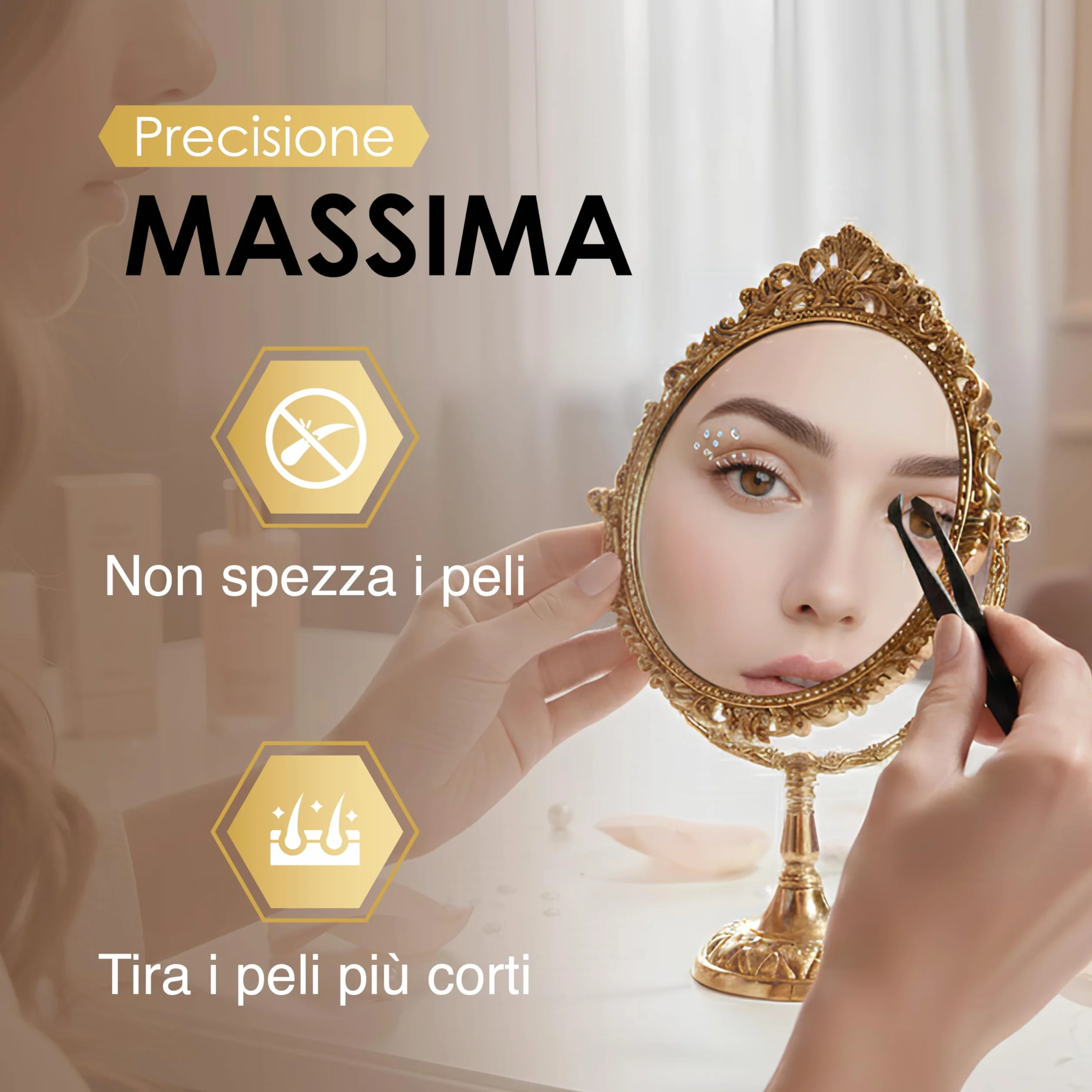 Pinzetta Sopracciglia Professionale in Acciaio Inox, Punta Obliqua di Precisione, Pinzette per Peli Incarniti e Viso, Ideale per Donna e Uomo, Uso Estetico e Domestico