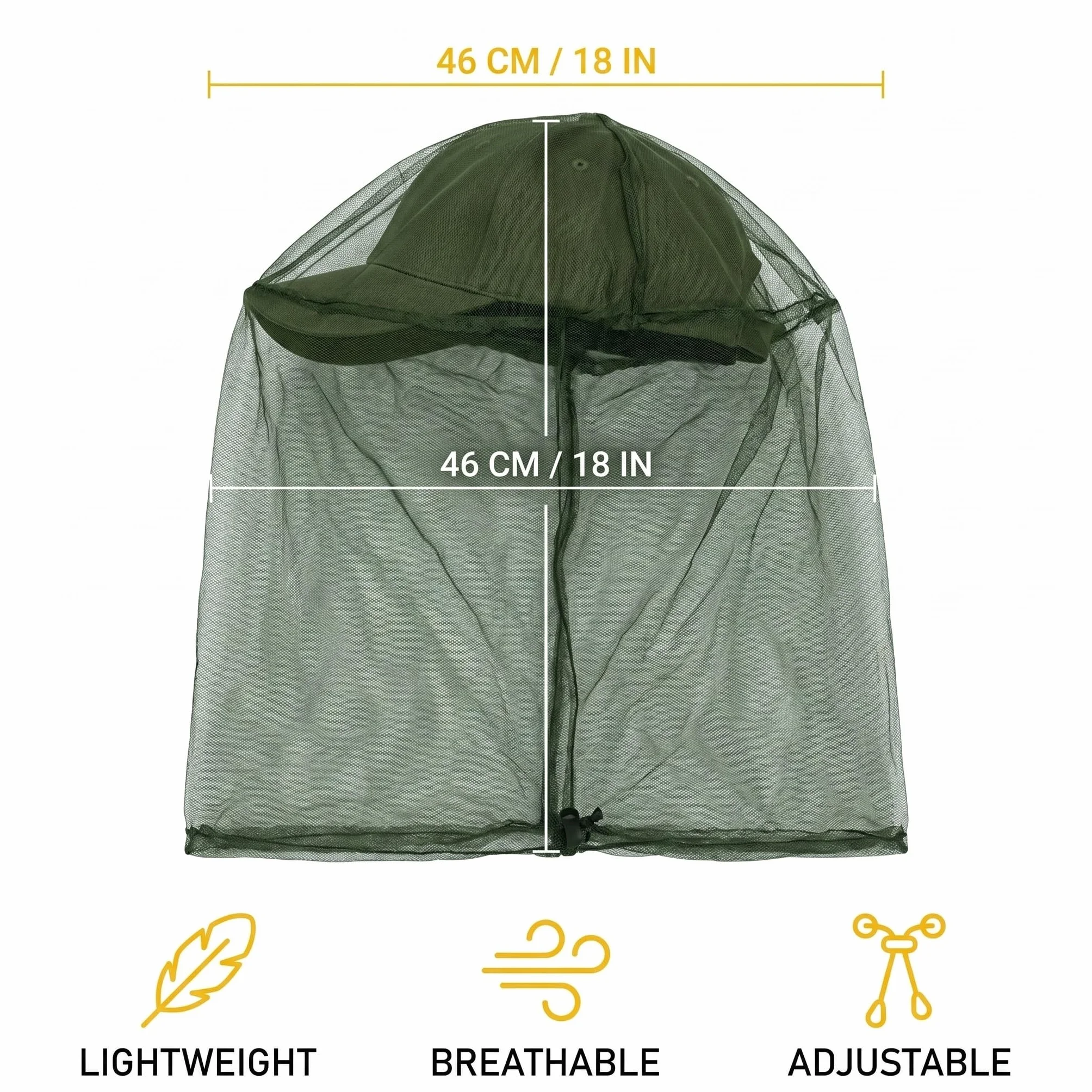 Cappello con Rete Antizanzare 46x46cm, Protezione Insetti Viso e Collo, per Pesca Campeggio Apicoltura, Nero Verde Militare