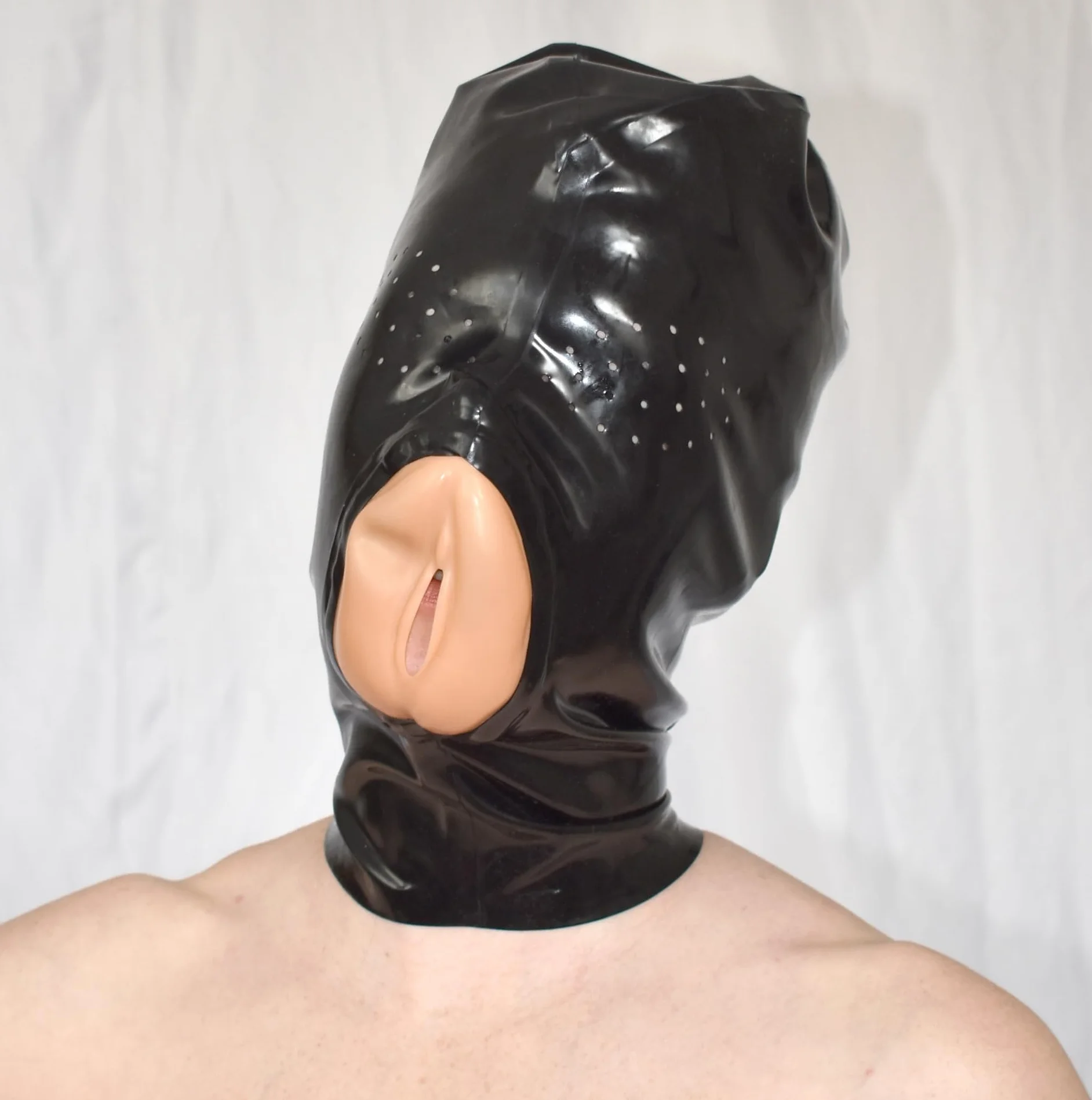 Maschera Feticista in Latex con Apertura Vaginale – Cappuccio Bondage BDSM per Roleplay