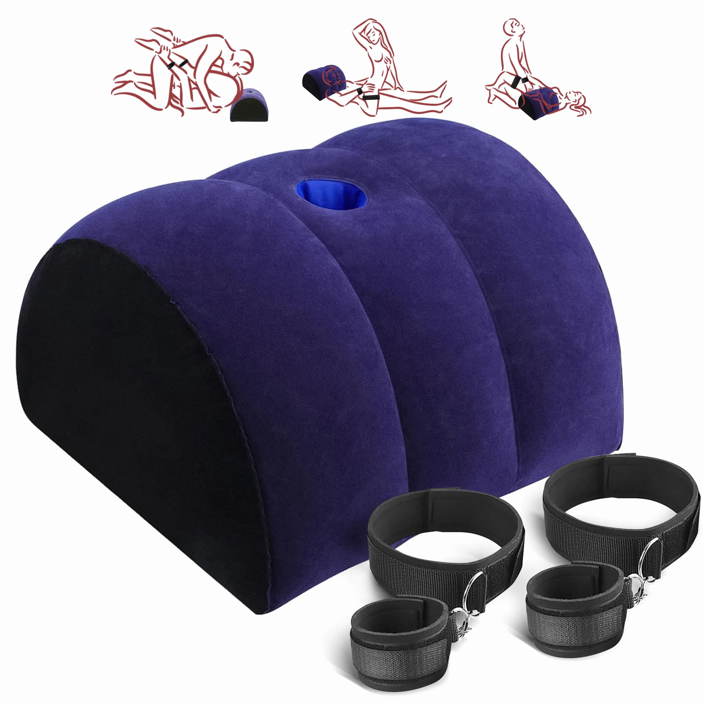 Cuscino gonfiabile da bondage con manette per piedi, blu, per coppie principianti