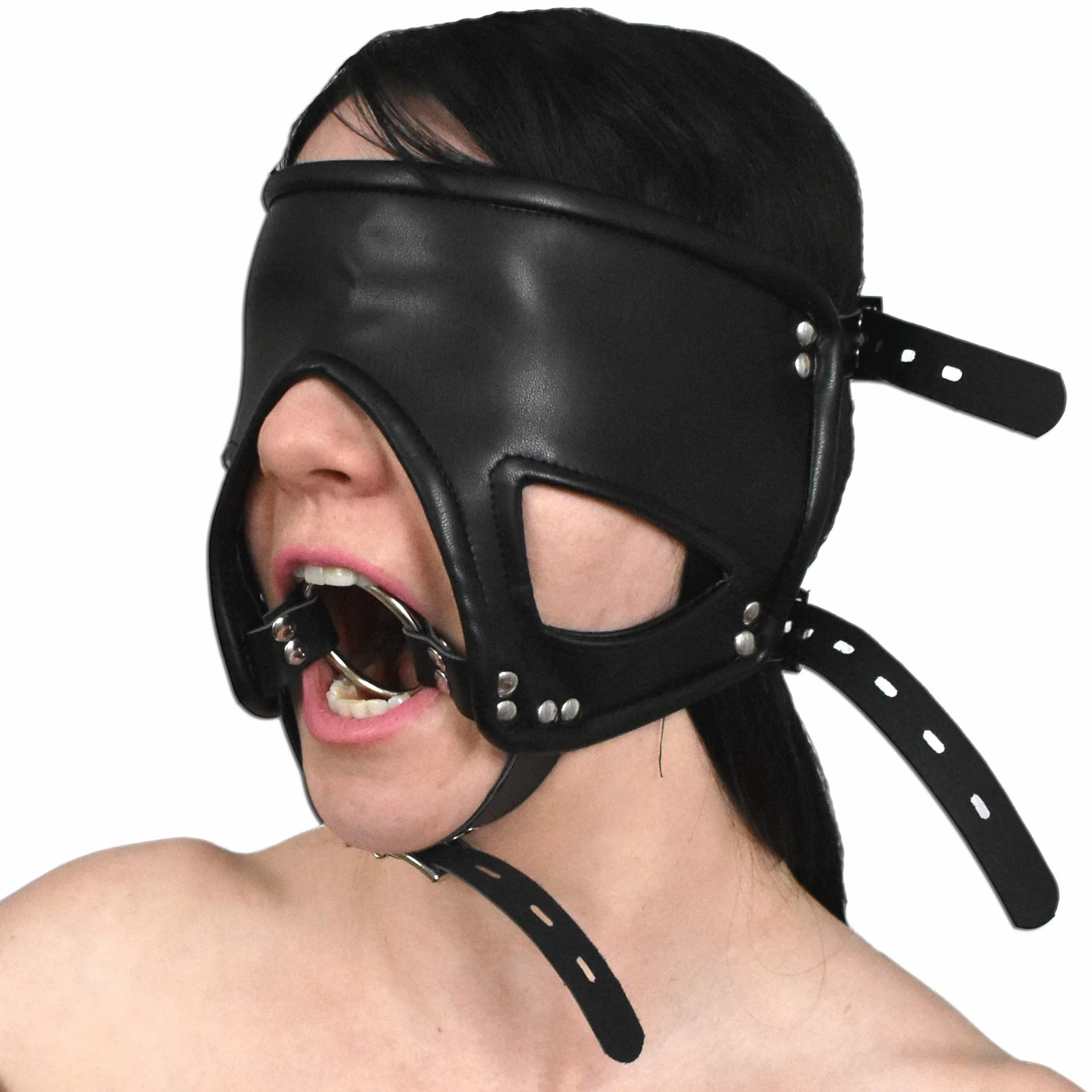 Maschera Bondage bloccabile con O-Ring BDSM in finta pelle giocattolo sessuale per coppie