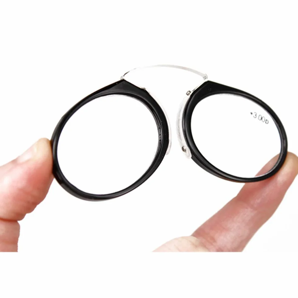 KoKoBin Occhiali da Lettura Unisex Ultraleggeri Mini Nose Clip Non Indossati Antiscivolo - Uomo Donna Sempre a Portata di Mano (Nero +2.0)