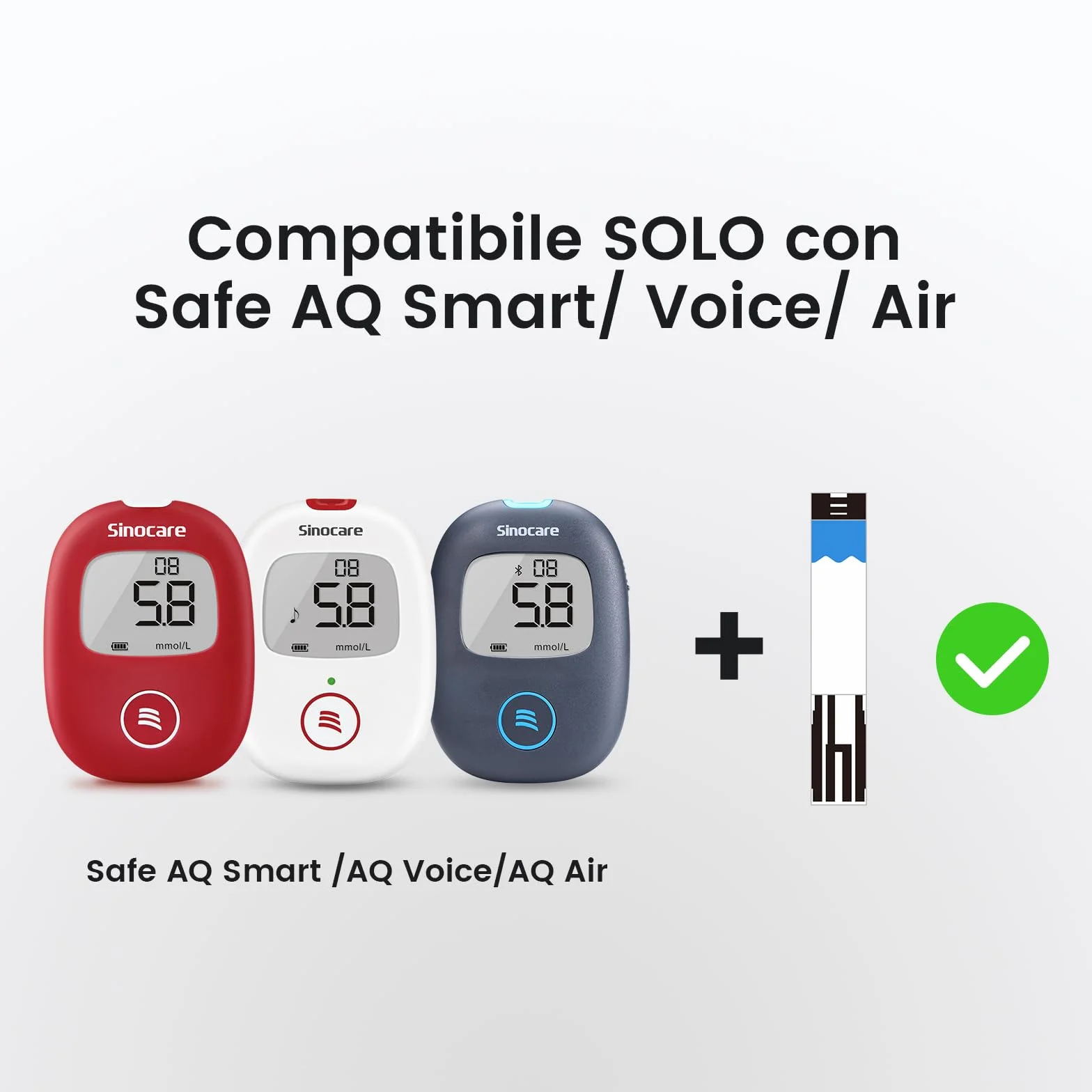 Sinocare Safe AQ Strisce per Glicemia 50 Pezzi Adattabili a Safe AQ Smart/AQ Voice/AQ Air Glucometro