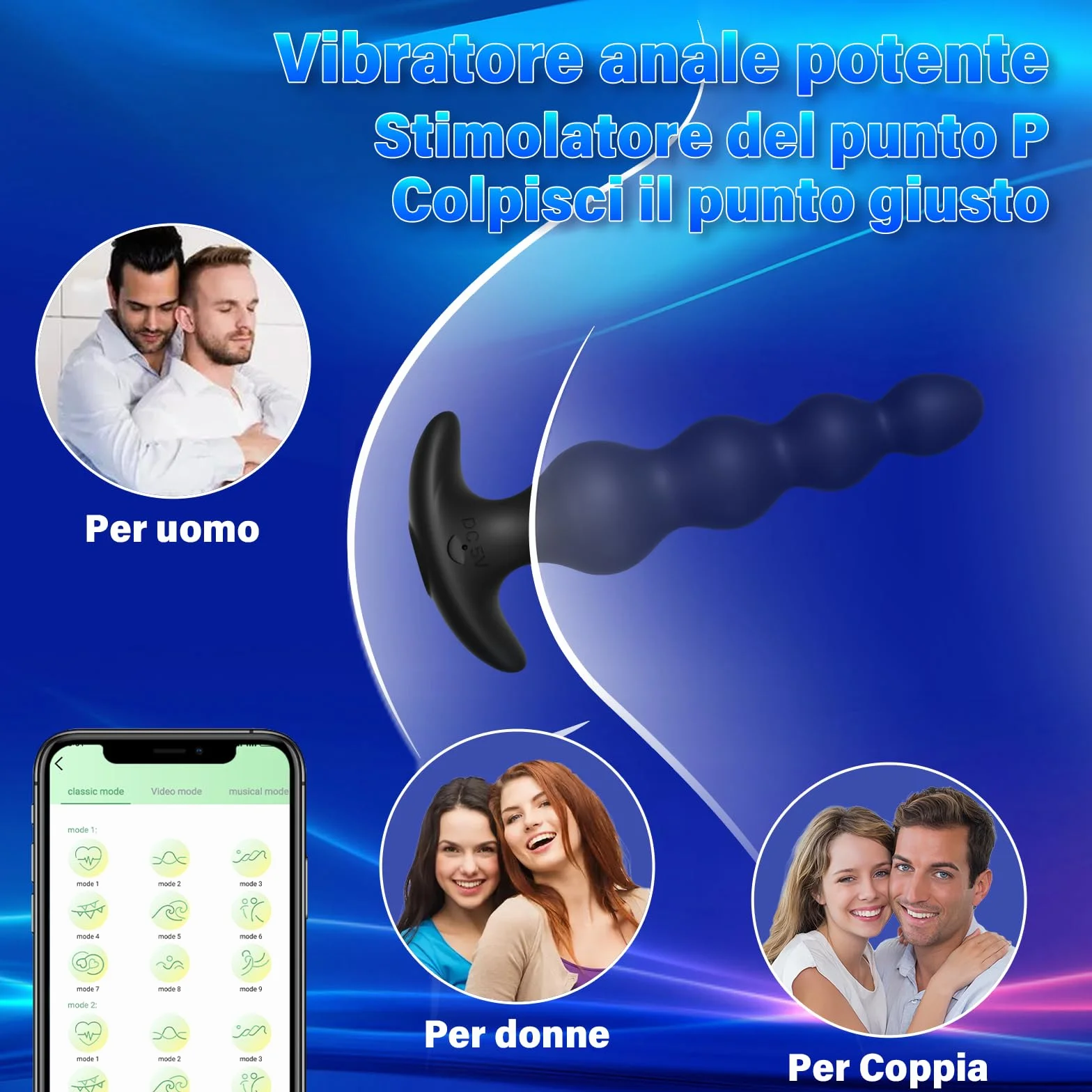 Vibratore Anale Plug sex toys -14cm prostata vibratore in silicone ricaricabile e vibratore del punto G, giocattoli sessuali Anali Uomo/donne/coppie piacere, con controllo app 9 modalità di vibrazione
