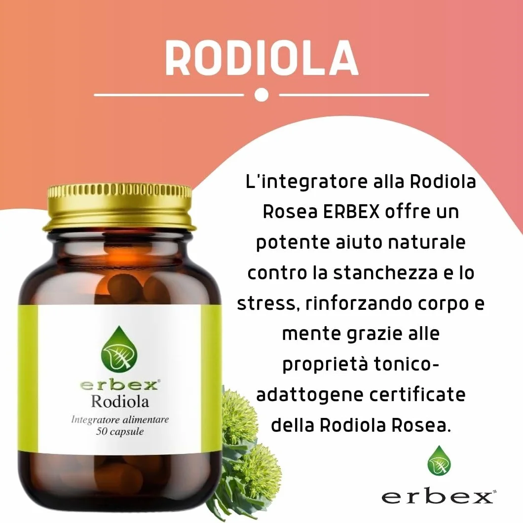 Erbex Integratore Naturale alla Rhodiola Rosea 50 Capsule - Azione Tonico Adattogena per Stanchezza Fisica e Mentale - Rodiola Forte e Naturale - Compresse Energetiche per il Benessere