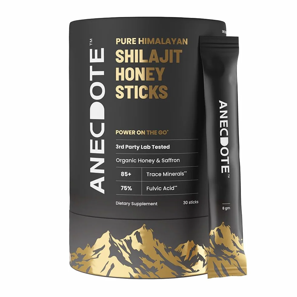 Anecdote Bastoncini di miele shilajit himalayano puro con miele e zafferano biologici | Aumenta la resistenza | Supporta l'immunità | 75% di acido fulvico, 85+ minerali traccia | Senza zucchero