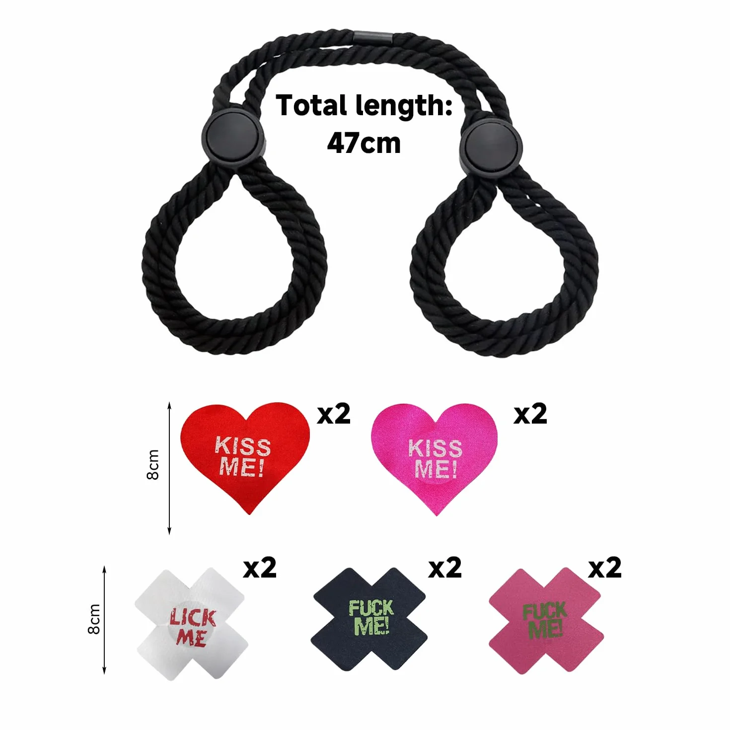 5 Paia Di Lettera Del Seno Adesivi, 1 Pezzo Di Corda Di Cotone Manette, Fibbia Di Ritenuta Regolabile, Puntelli Sexy, Anti-Vuoto Petto Adesivi, Puntelli Del Partito.