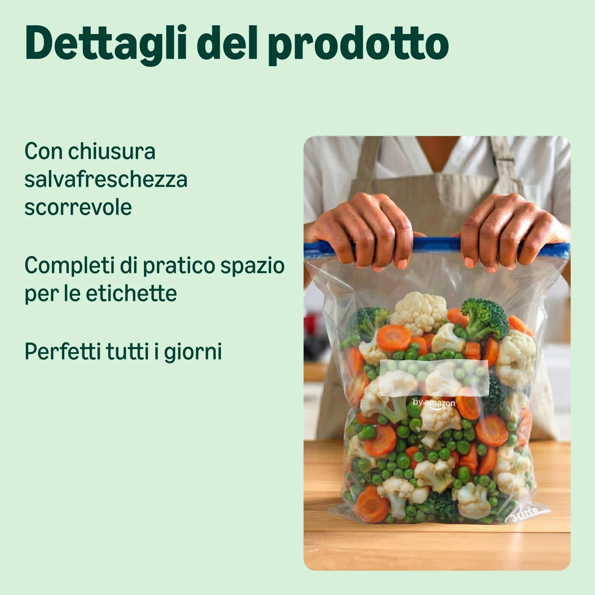 Sacchetti Cerniera per Congelatore in Plastica, 3 Litri, 15 Pezzi