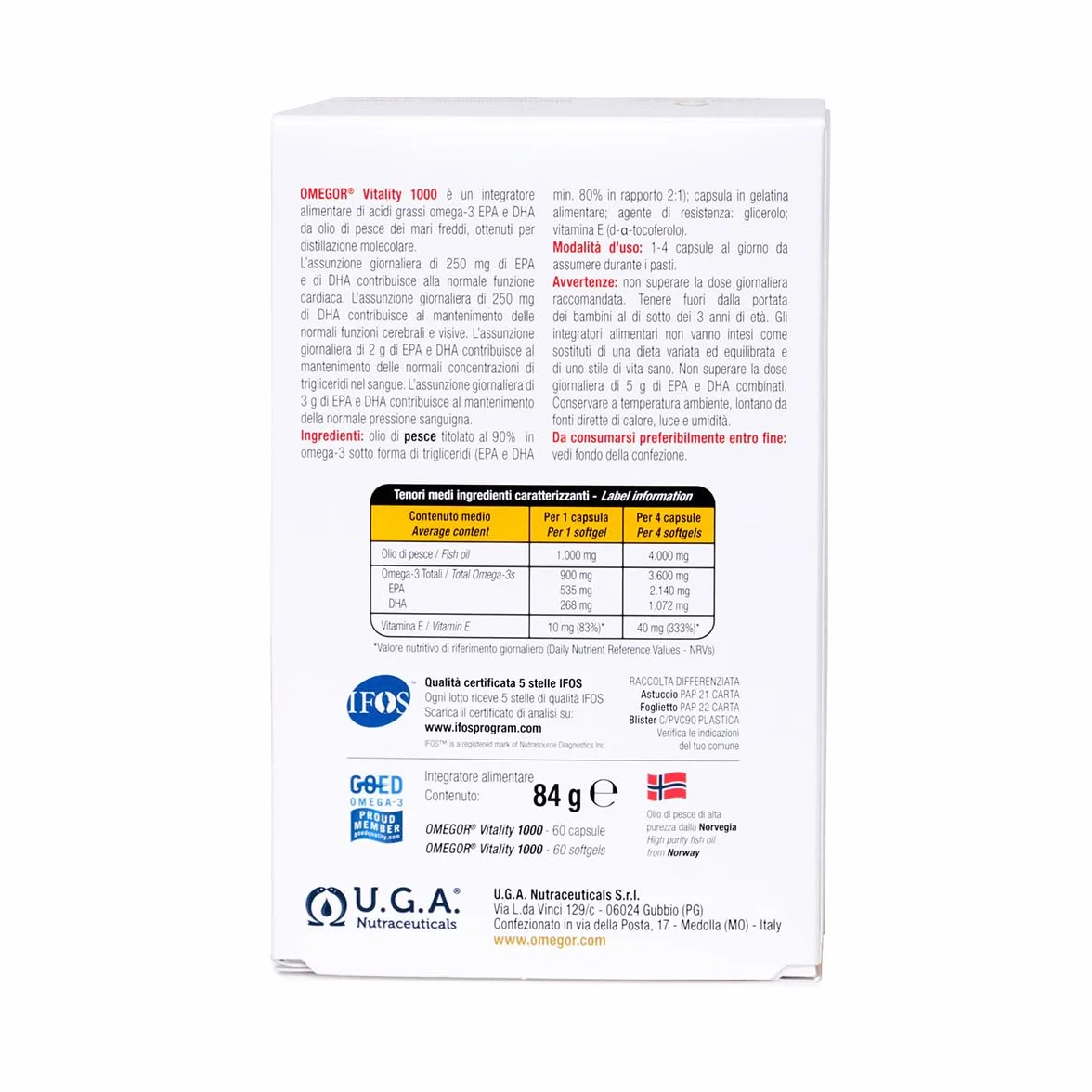 Omega 3 Olio di Pesce Integratore IFOS 5 Stelle 800mg EPA DHA Trigliceride 60 Capsule x 3