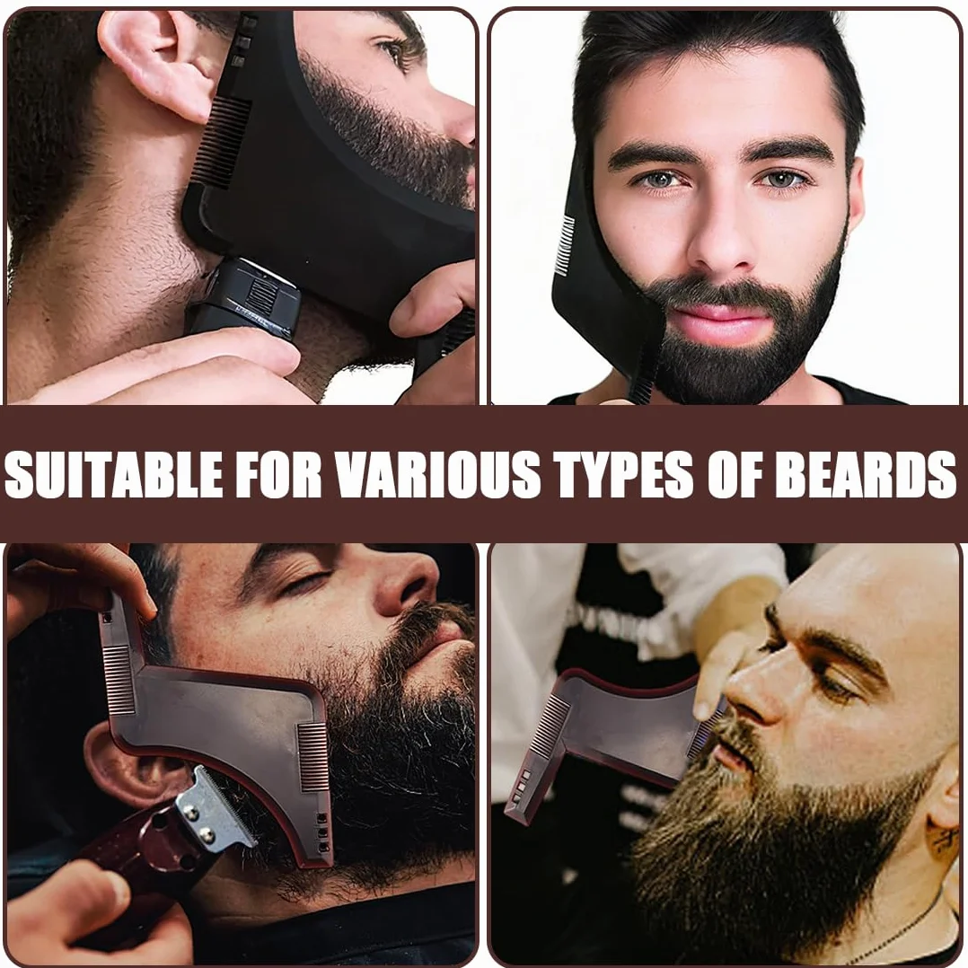 2 Pezzi di Modelli per Barba per Uomini, Pettini di Styling per Barba, Adatto per Barba al Mento, Basette e Barba al Collo, Marrone Caffè e Nero